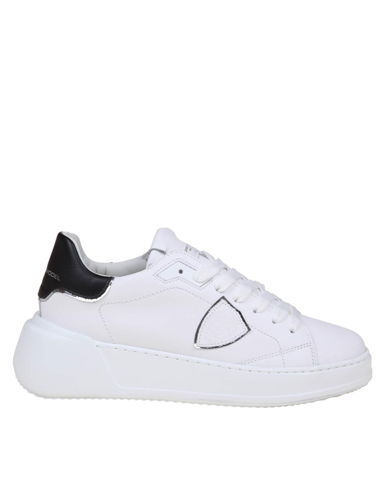 Philippe Model Tres Temple Low In Black And White Leather In White/black