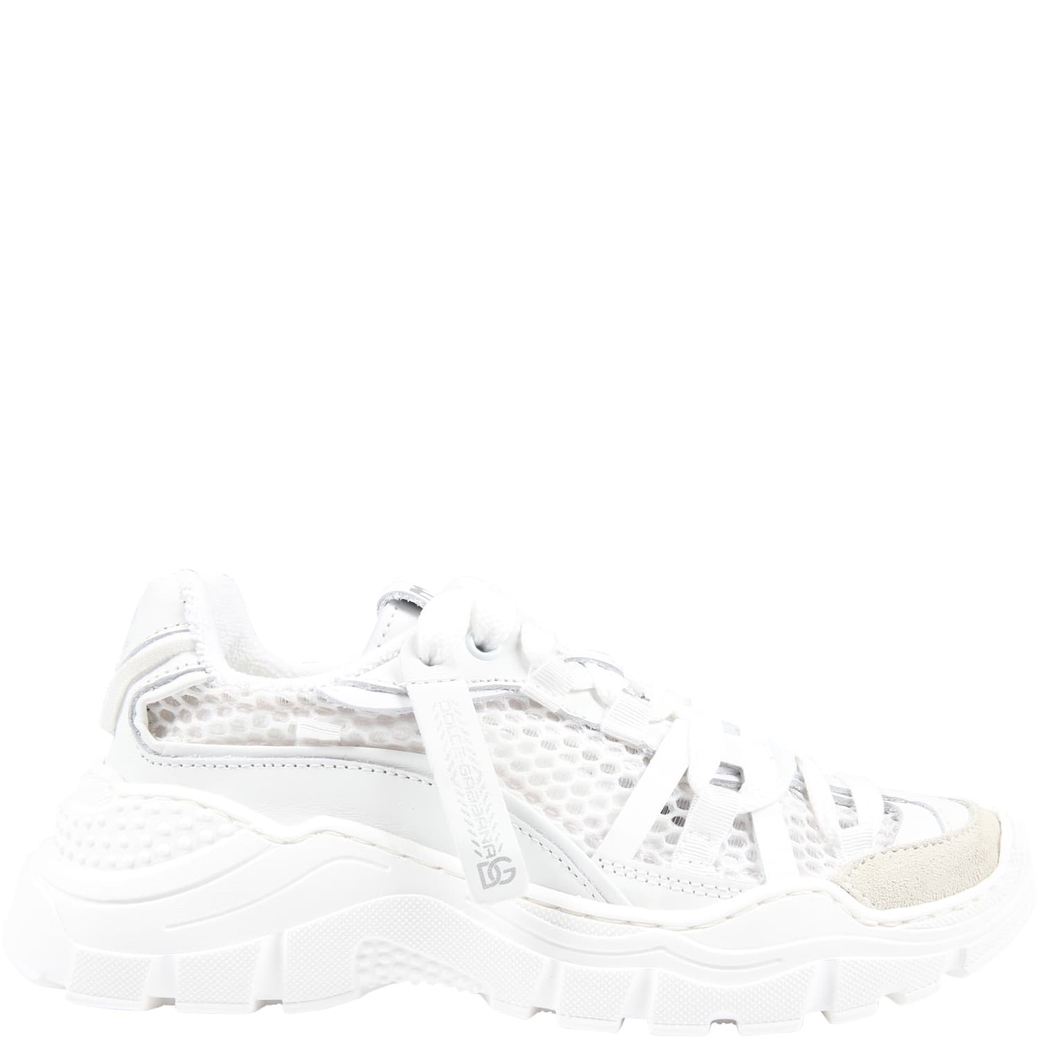 Dolce & Gabbana White Sneakers For Kids With Logo