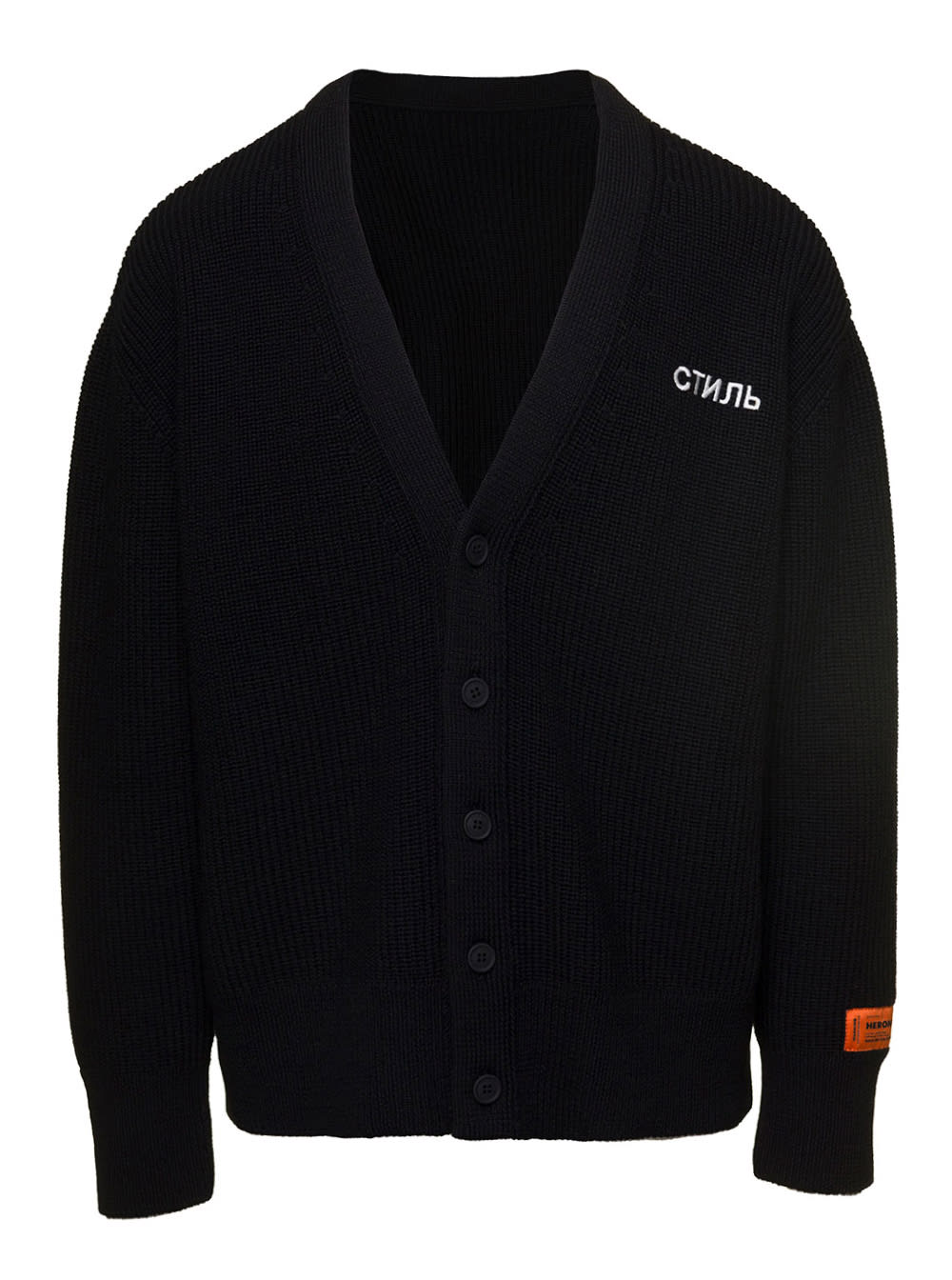 Ctnmb Black Knit Cardigan With Logo Patch In Wool Man Heron Preston