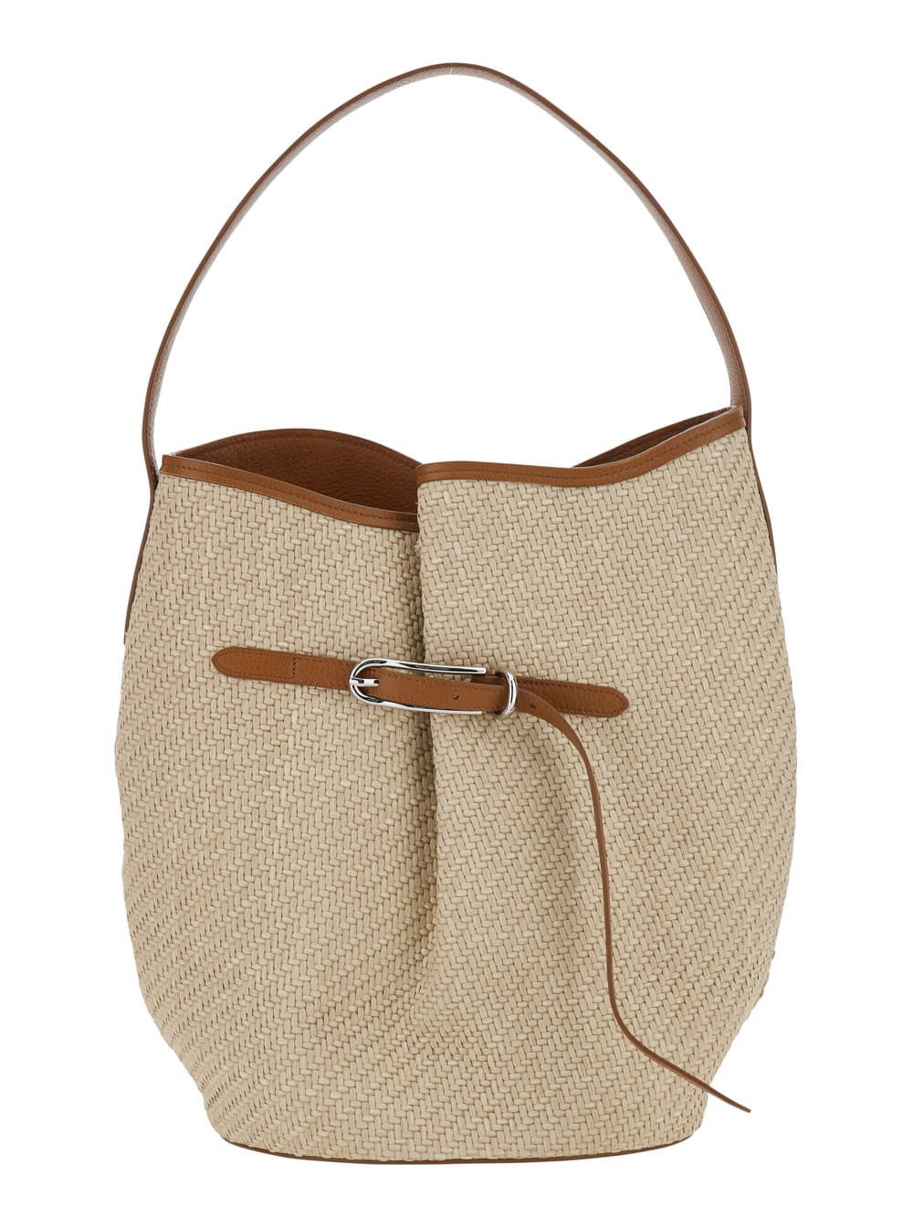 Little Liffner Shoulder Bag Belted Bucket Bag Large Raffia Beige In Raffia Women In Sand