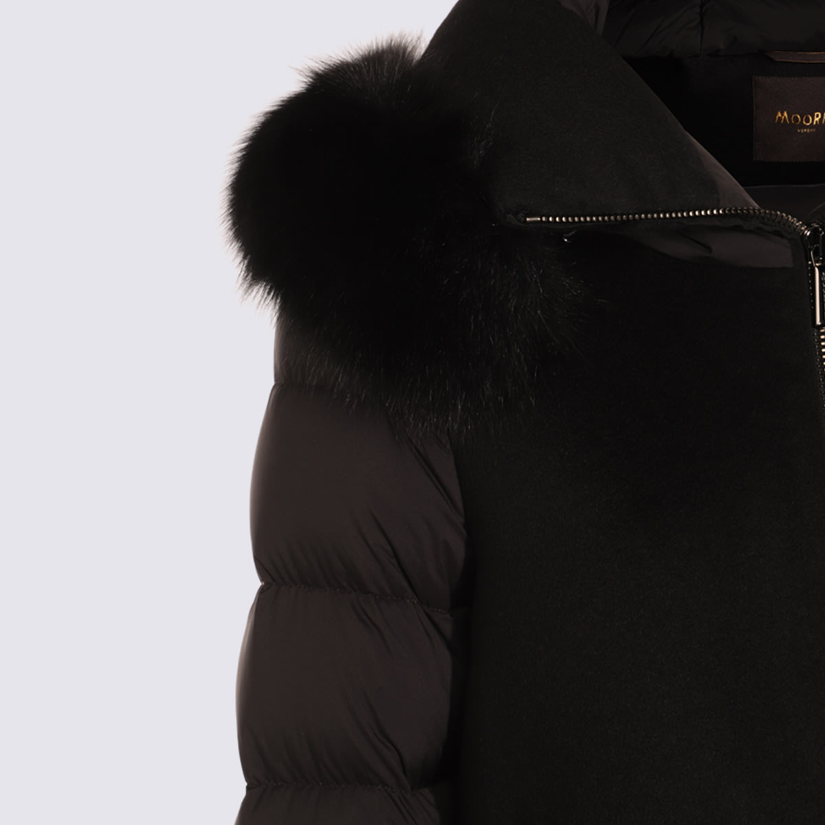 Moorer Wool Blend Down Jacket With Fur Trim In Black