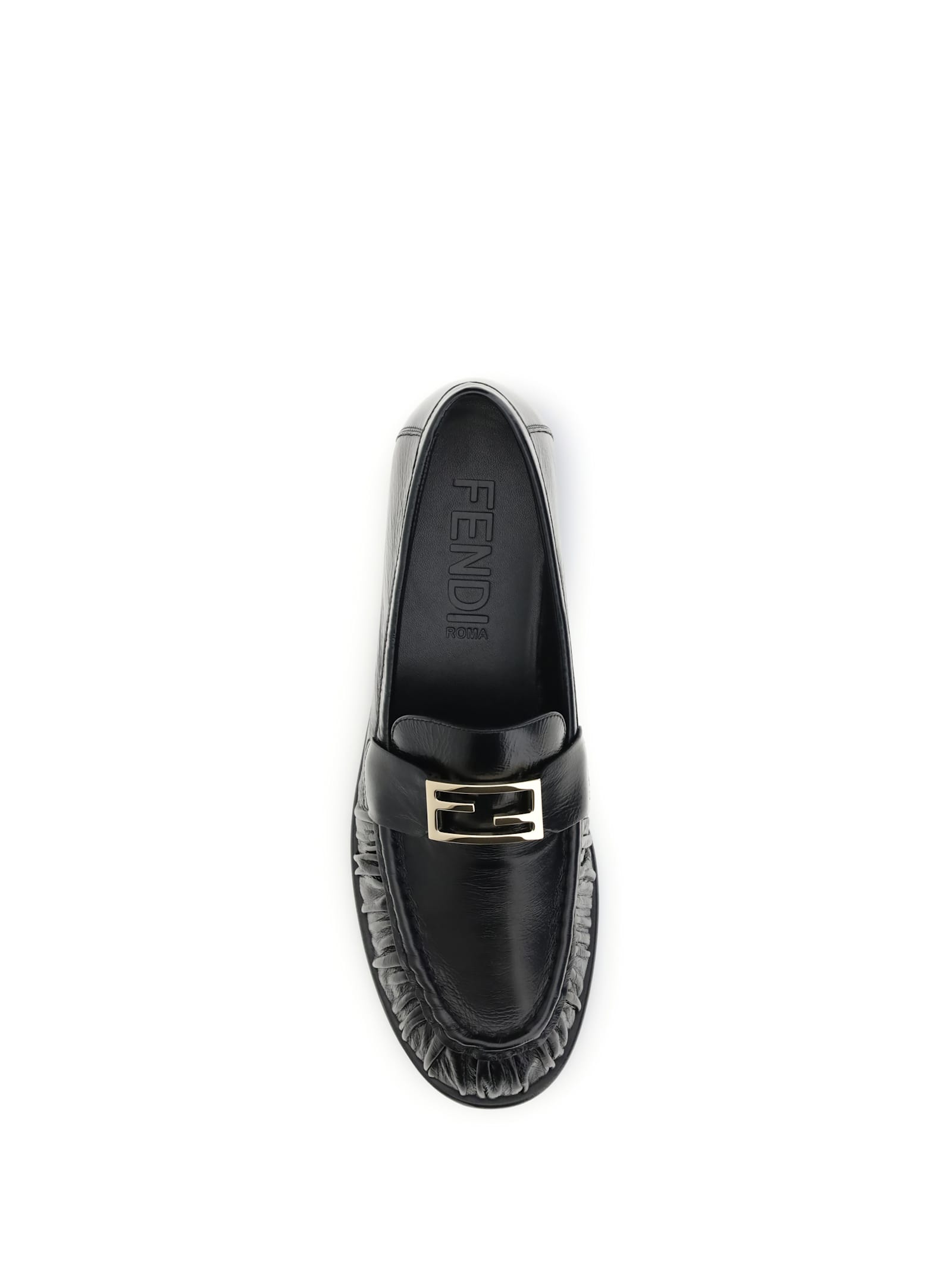 Fendi Nappa Leather Baguette Loafers Fringe Detail In Black