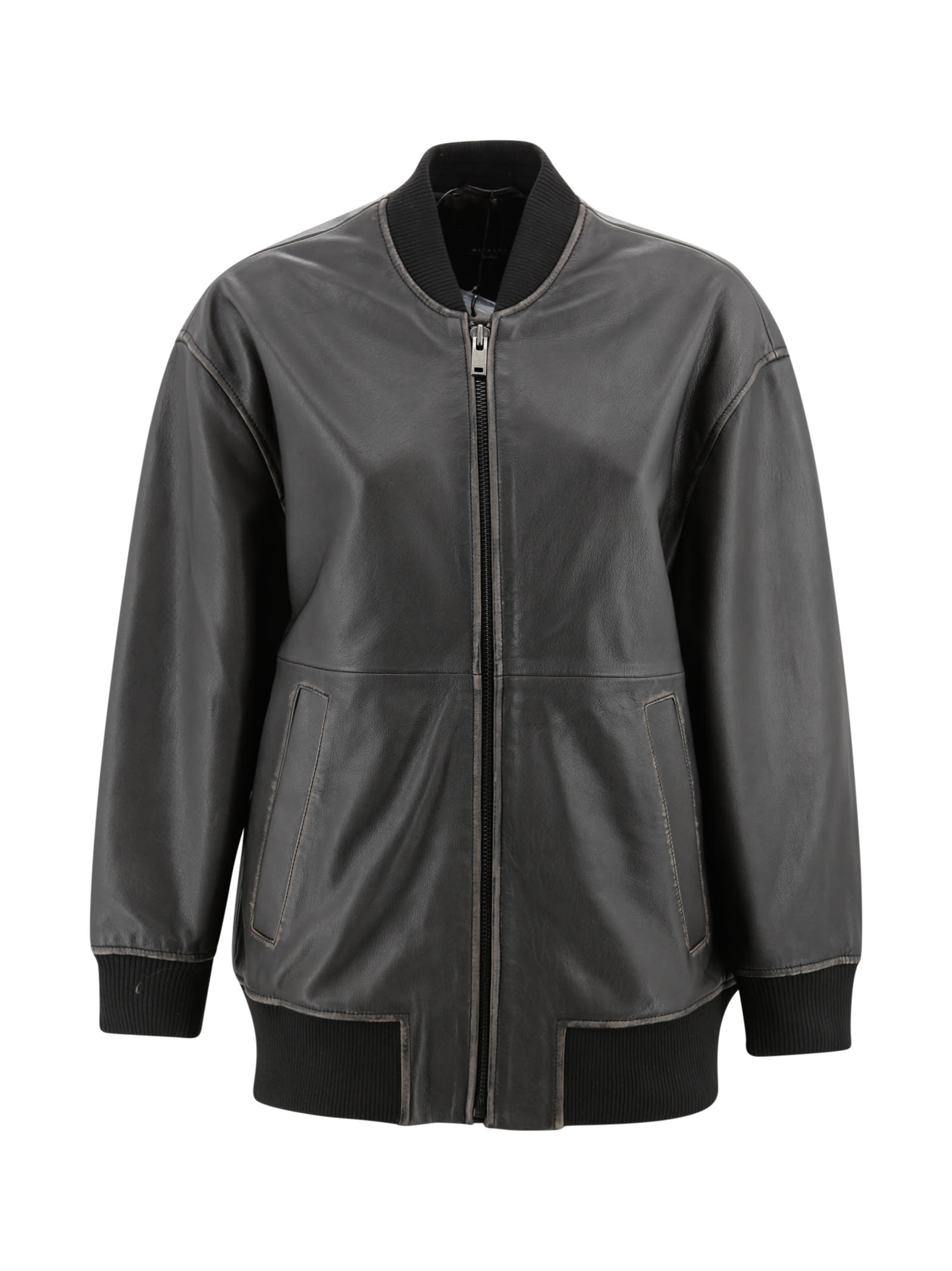 Long Nappa Leather Bomber Jacket