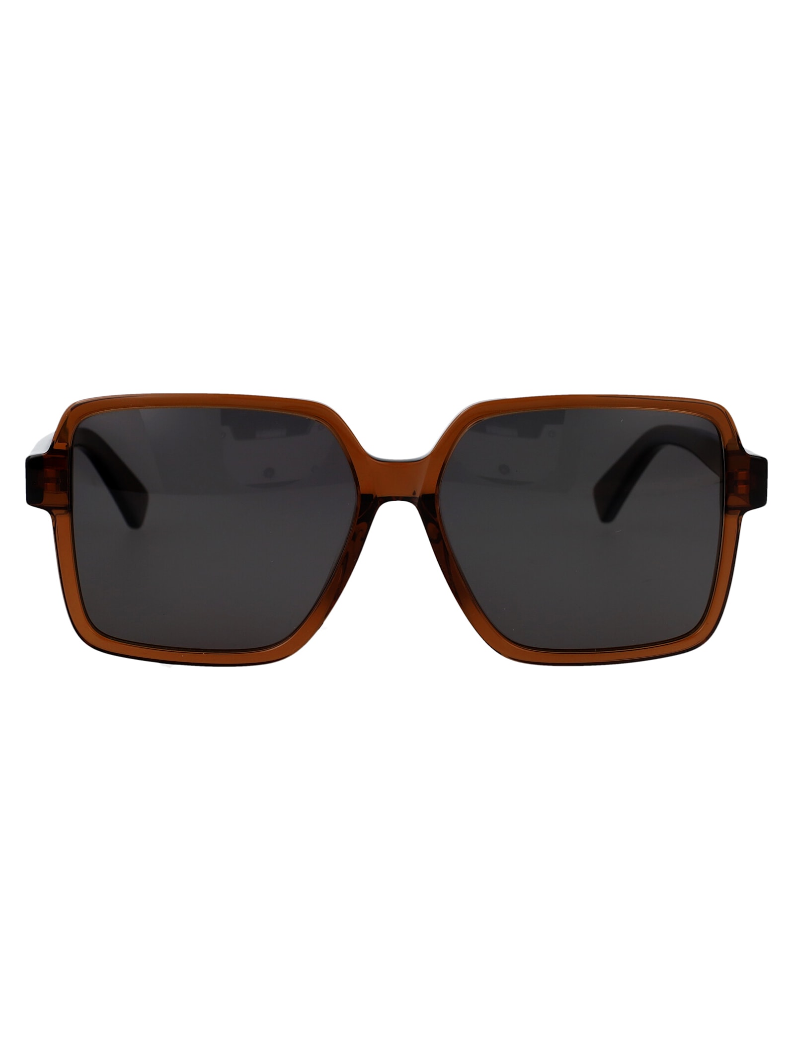 Bottega Veneta Brown-brown-grey Acetate Sunglasses In Black