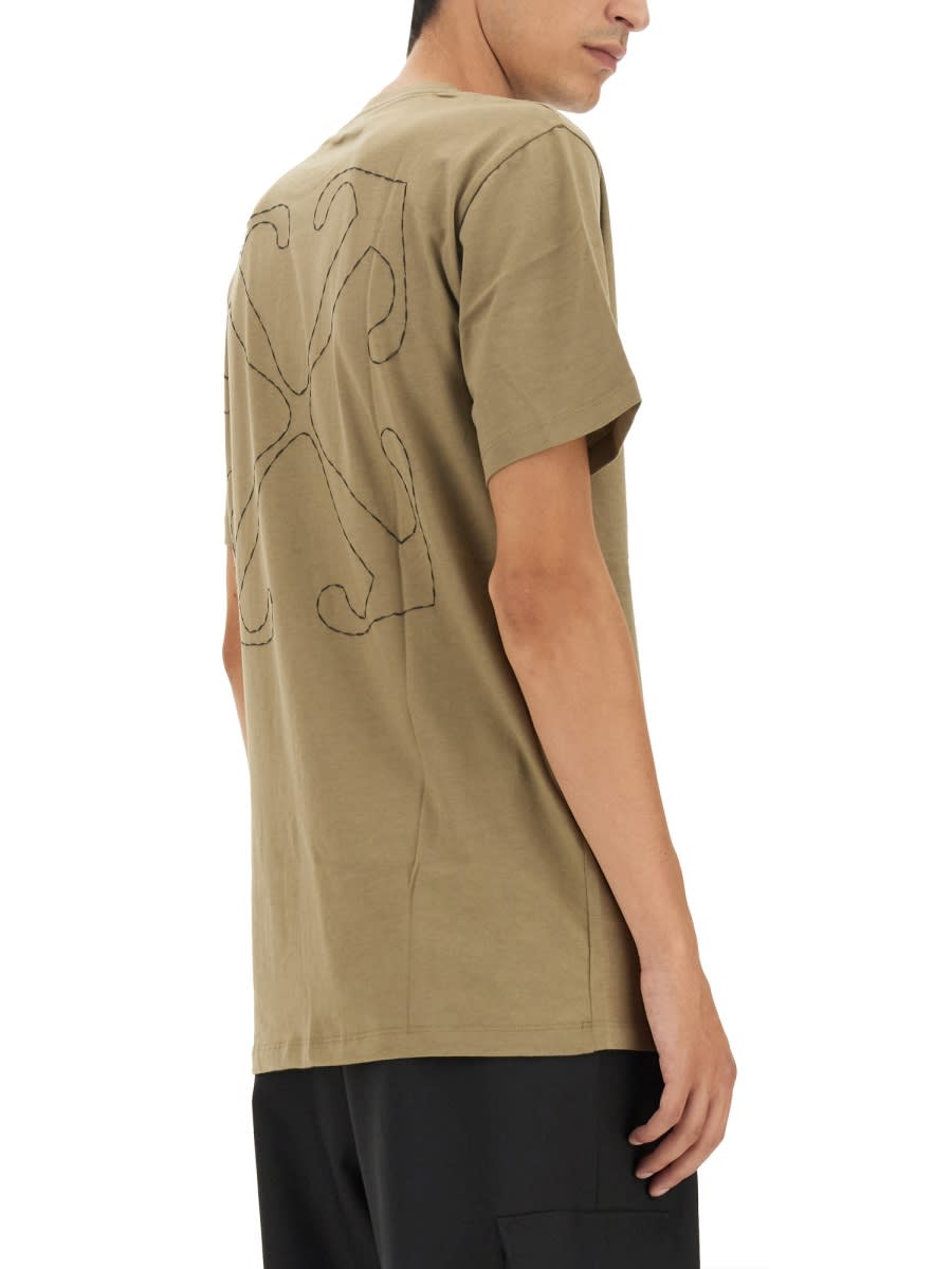 Shop Off-white T-shirt With Arrow Embroidery In Beige