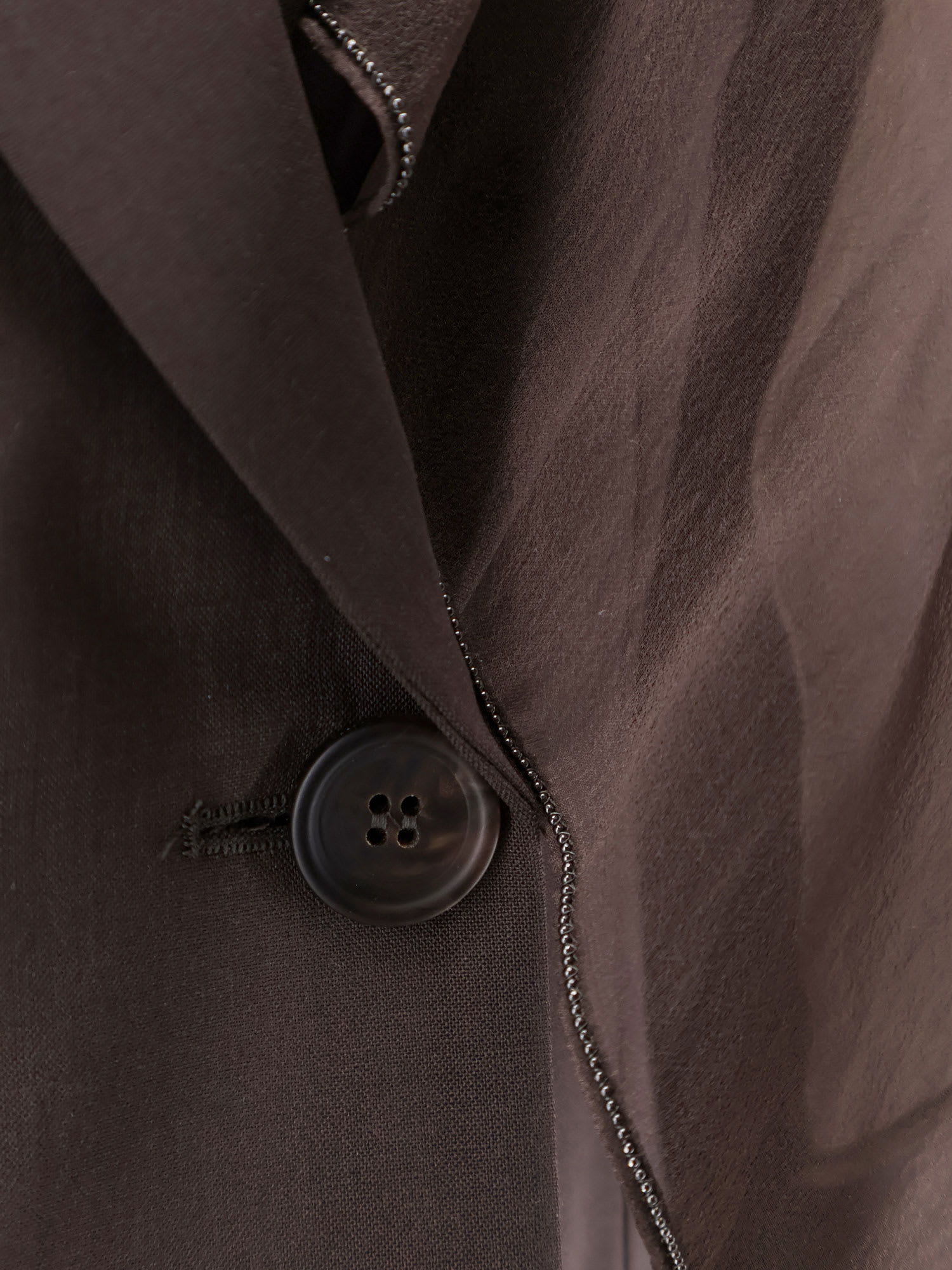 Brunello Cucinelli Tropical Luxury Wool Blazer With Monili In Brown