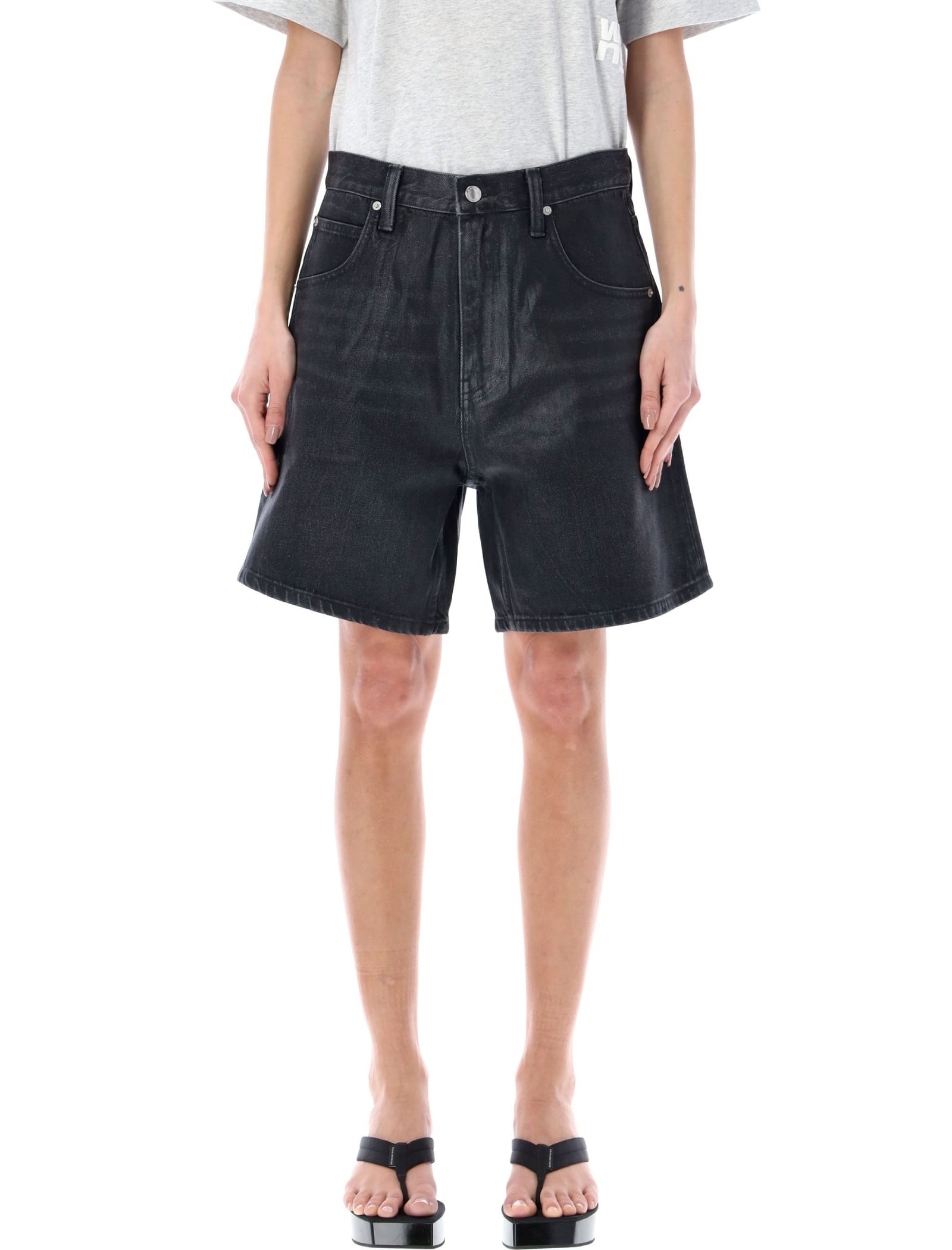Alexander Wang Oversized Jean Shorts In Coated Denim