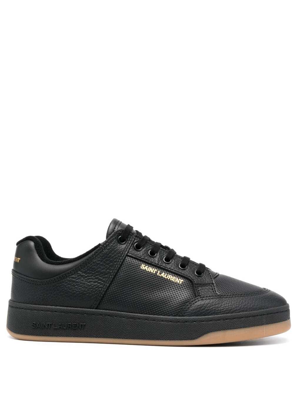 Shop Saint Laurent Black Low Top Sneakers With Laminated Logo In Hammered Leather Man