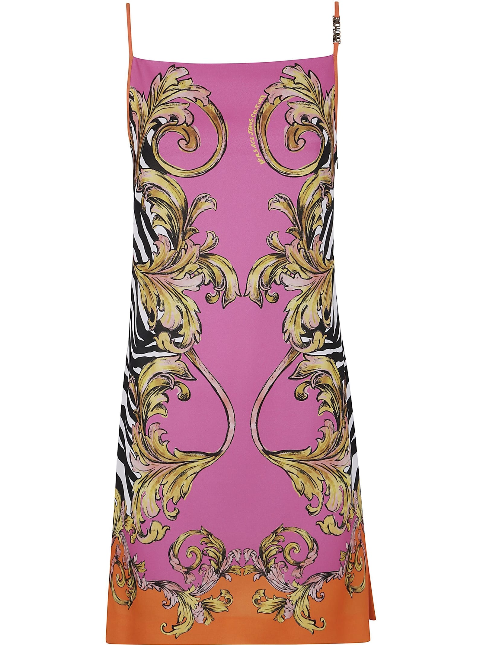Versace Jeans Couture Outline Barocco Mini Dress In Zebra Print Pink