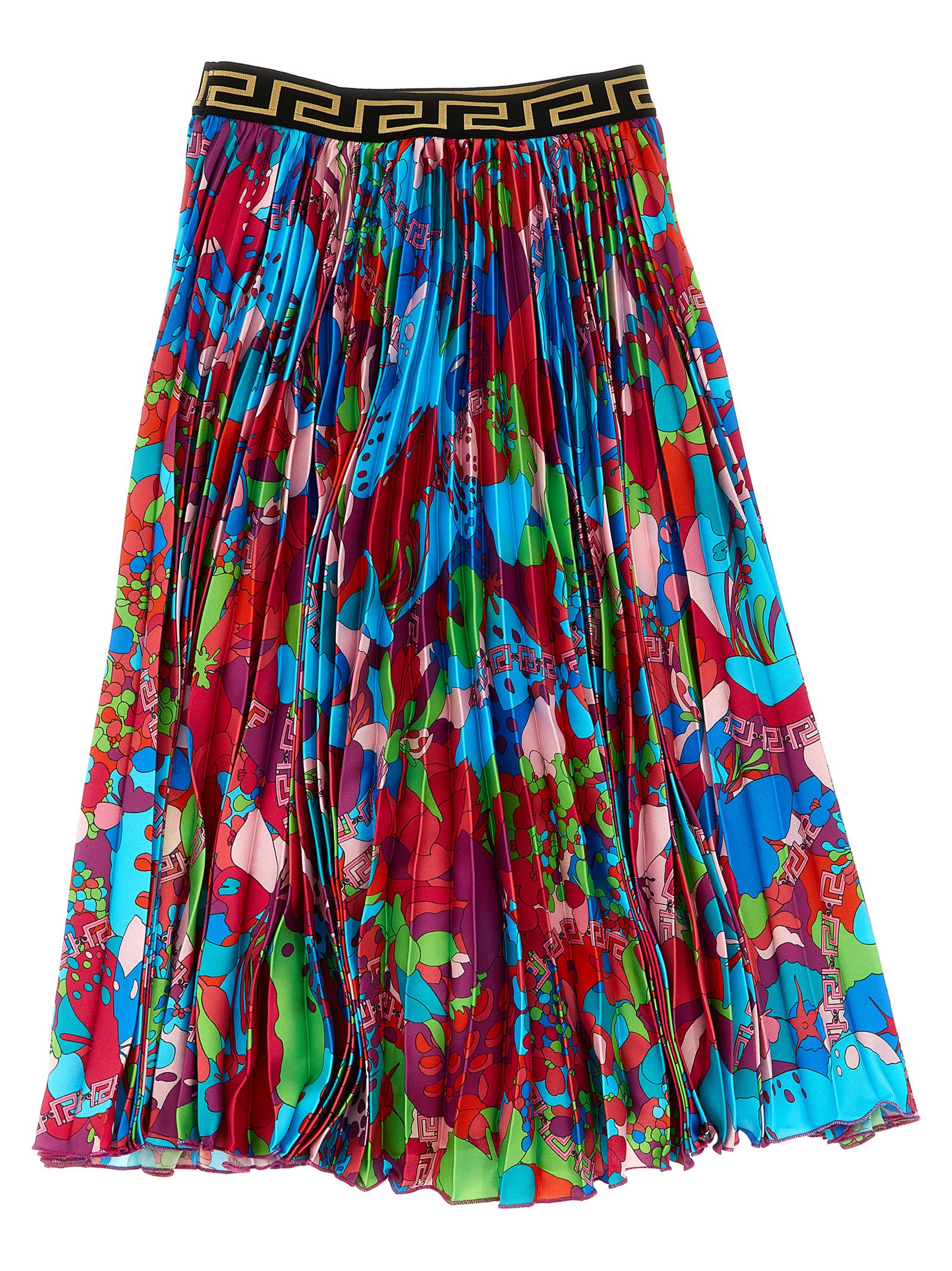 Shop Young Versace Floral Skirt In Azzurro Multicolor