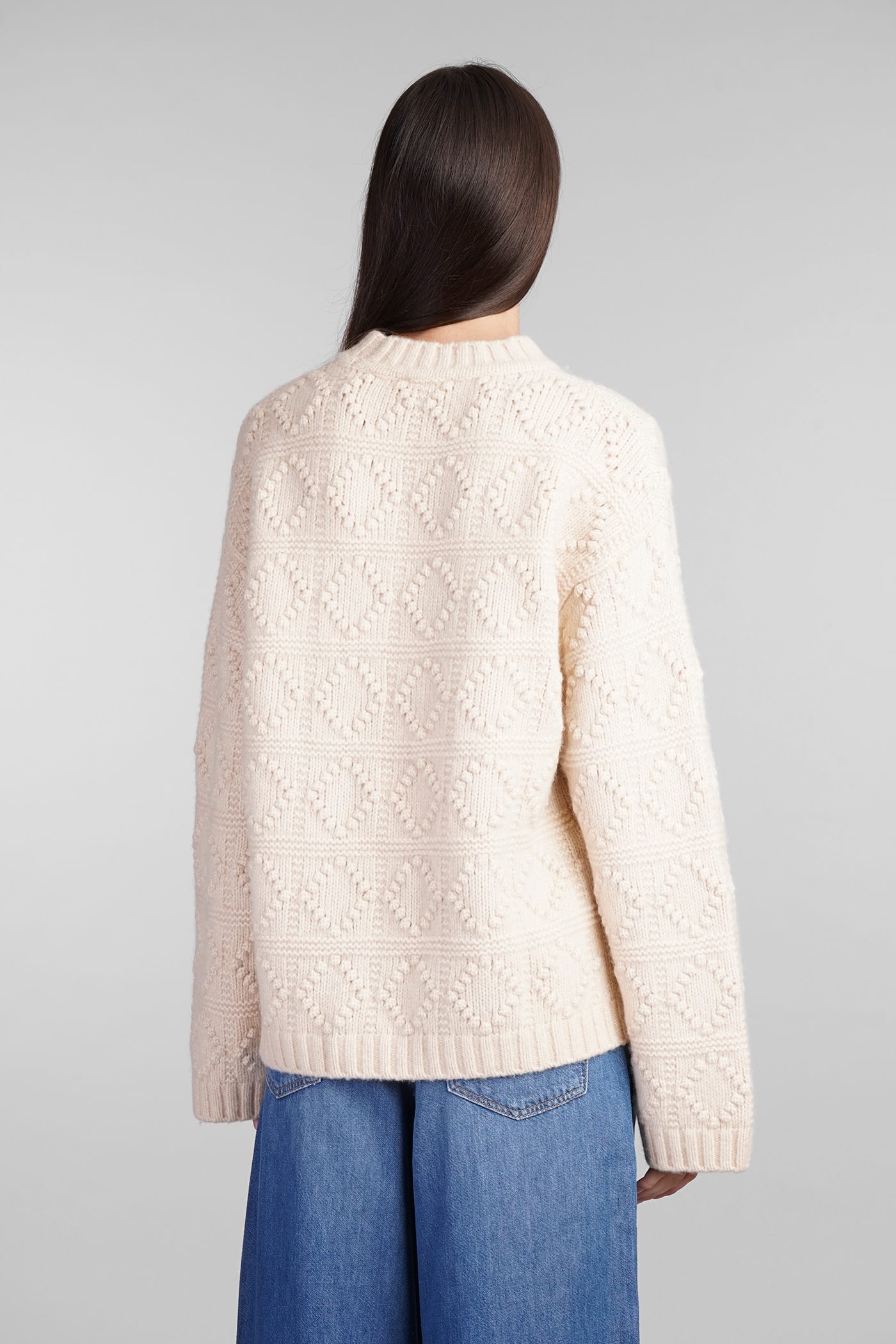 GANNI KNITWEAR IN BEIGE WOOL 