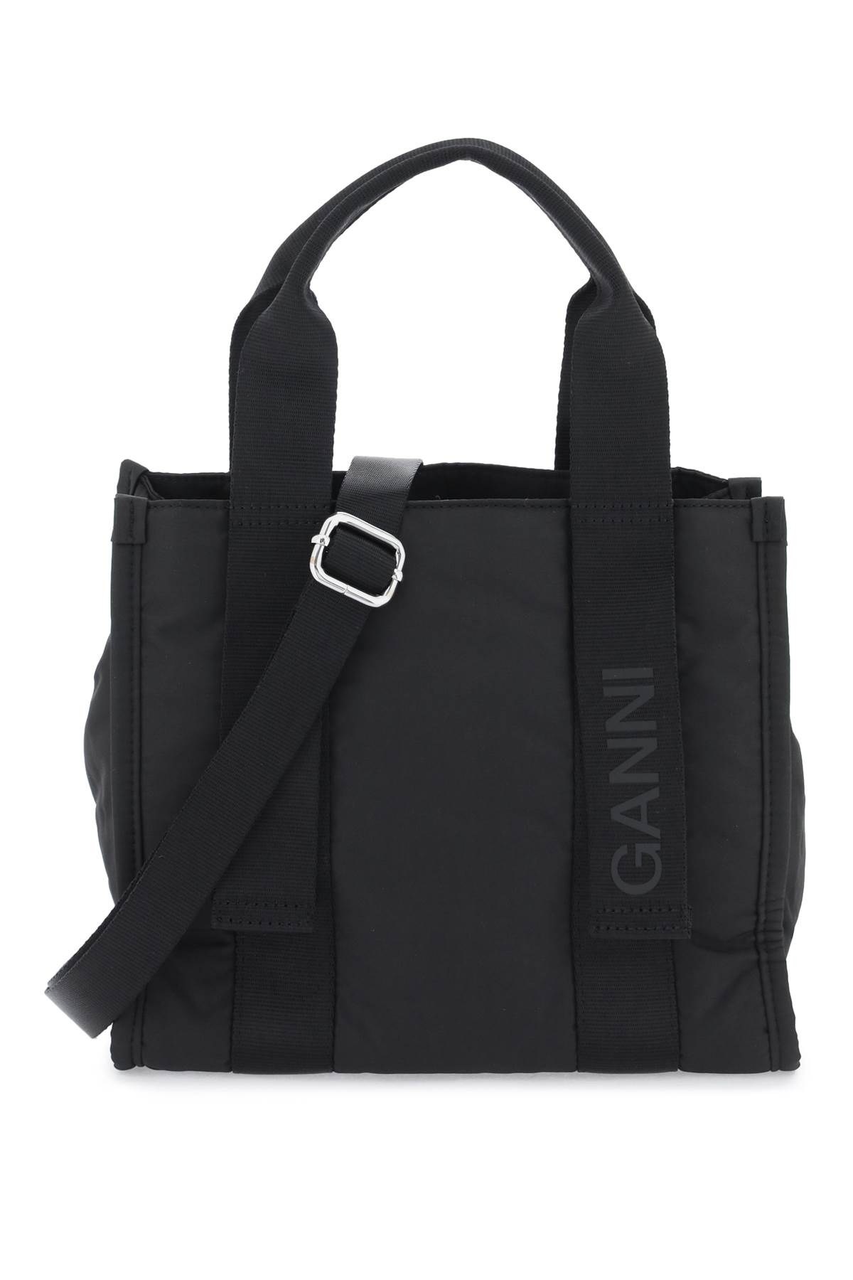 Shop Ganni Tech Tote Bag In Black (blue)