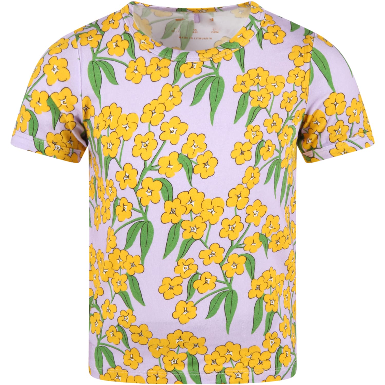 Mini Rodini Purple T-shirt For Girl With Yellow Flowers