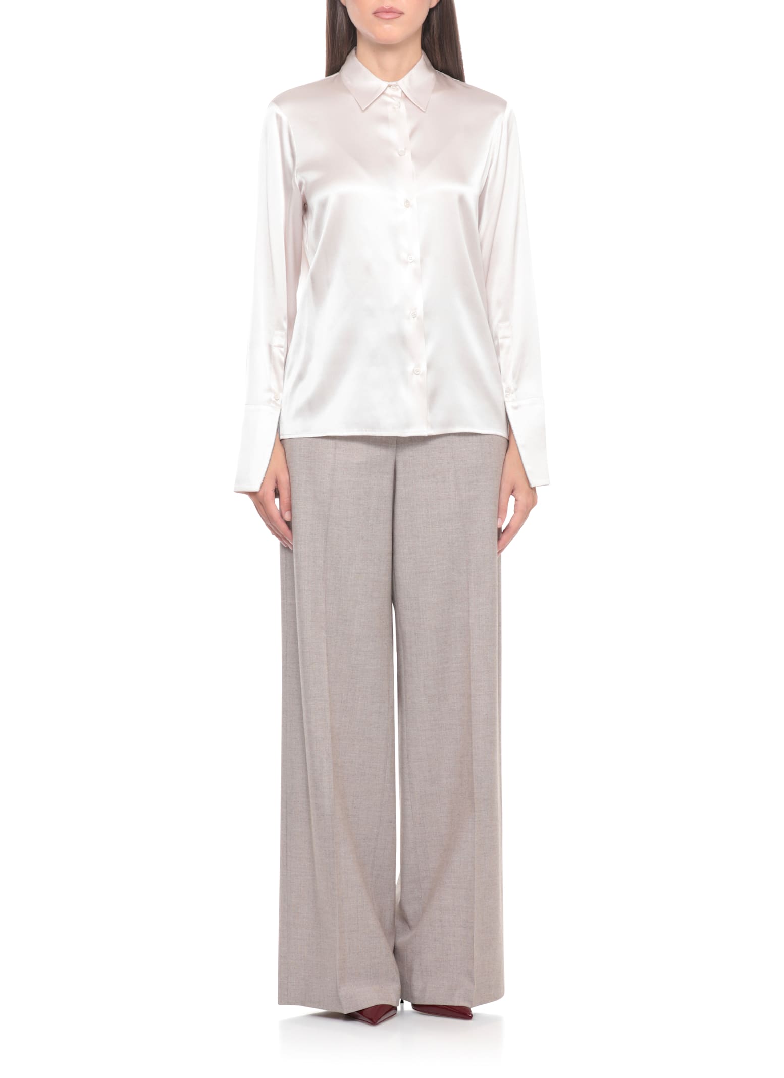 Peserico Long Sleeve Collared Silk Shirt In Neutral