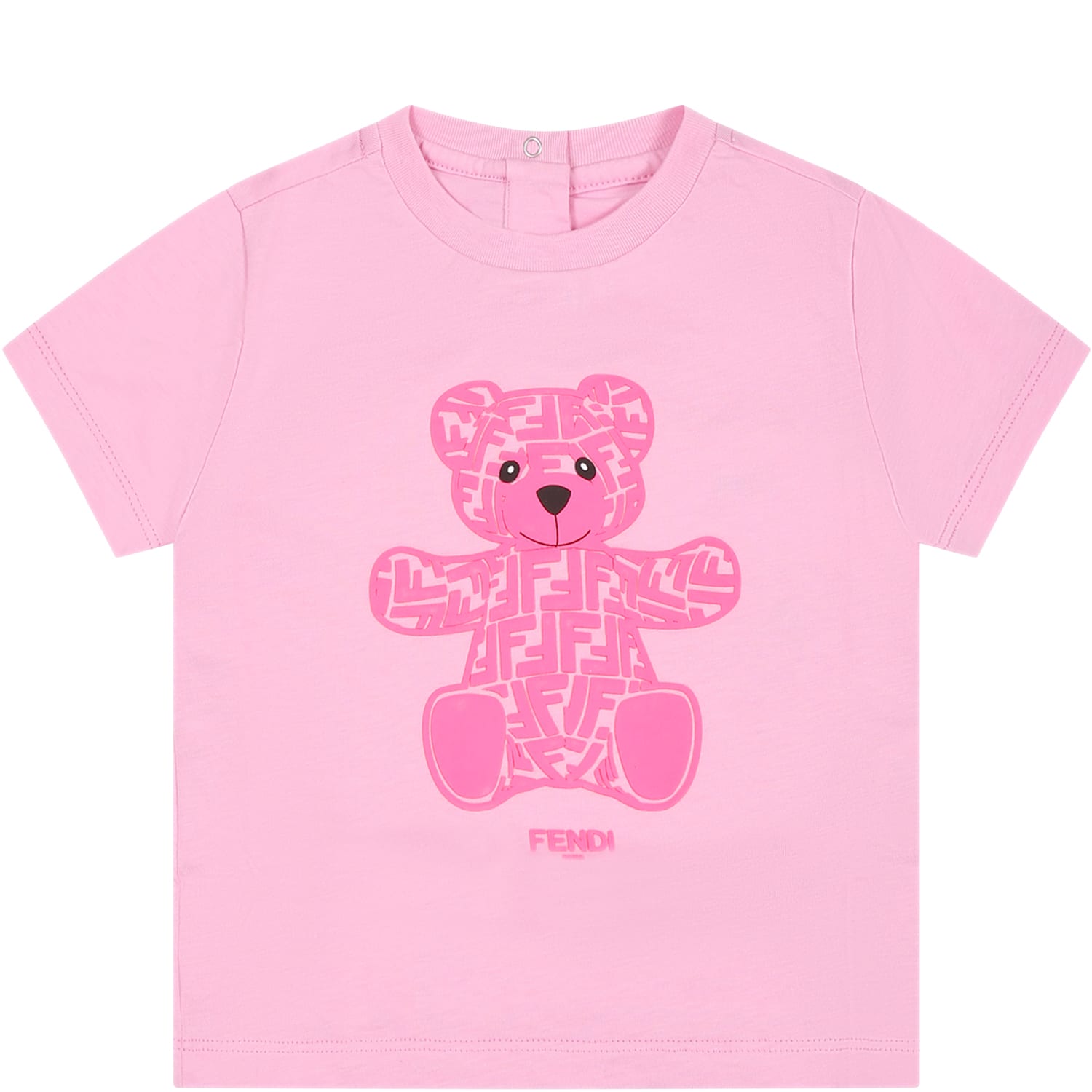 Fendi Pink T-shirt For Girl With Teddy Bear