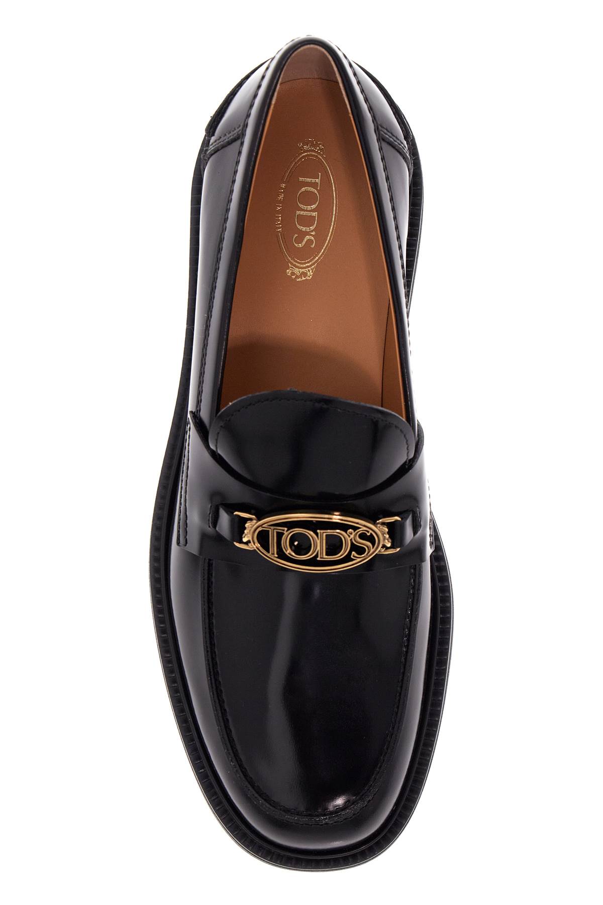 Shop Tod's Metal Logo Loafers With Metal Detailing In Nero (black)