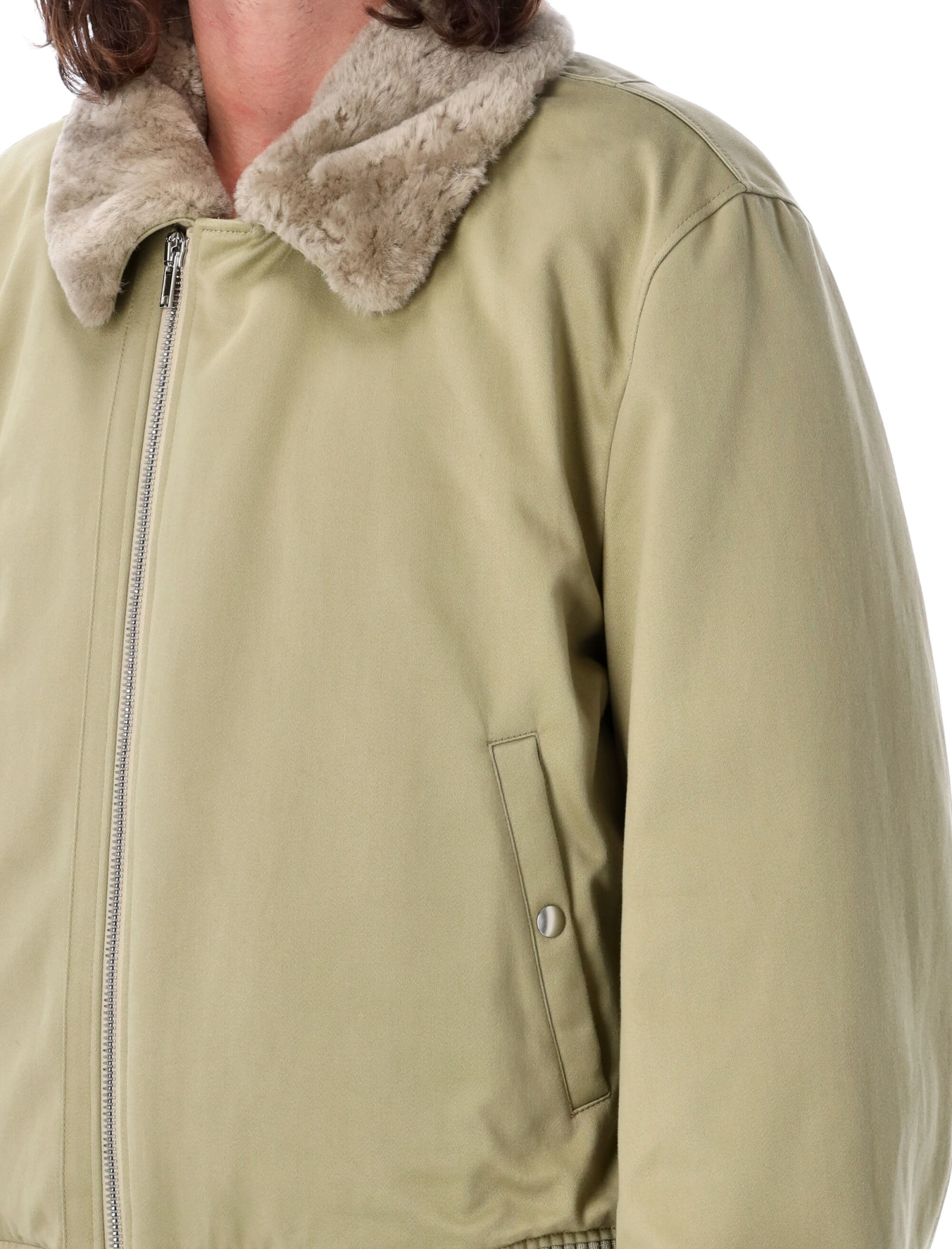 Shop Burberry Cotton And Shearling Bomber Jacket In Hunter
