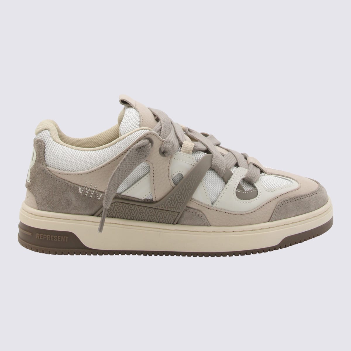 Shop Represent White And Beige Leather Sneakers