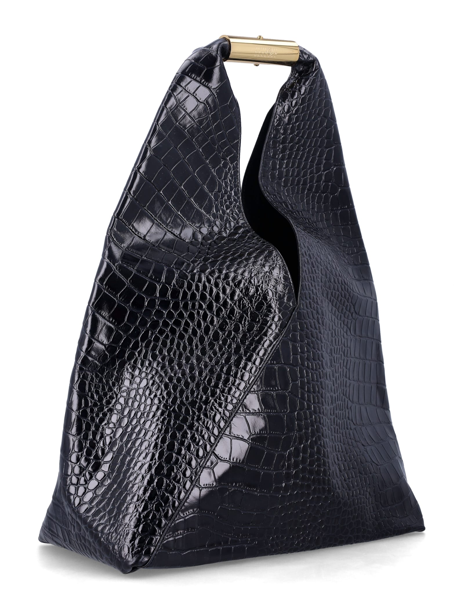 Mm6 Maison Margiela New Japanese Bag In Crocodile-embossed Leather In Black