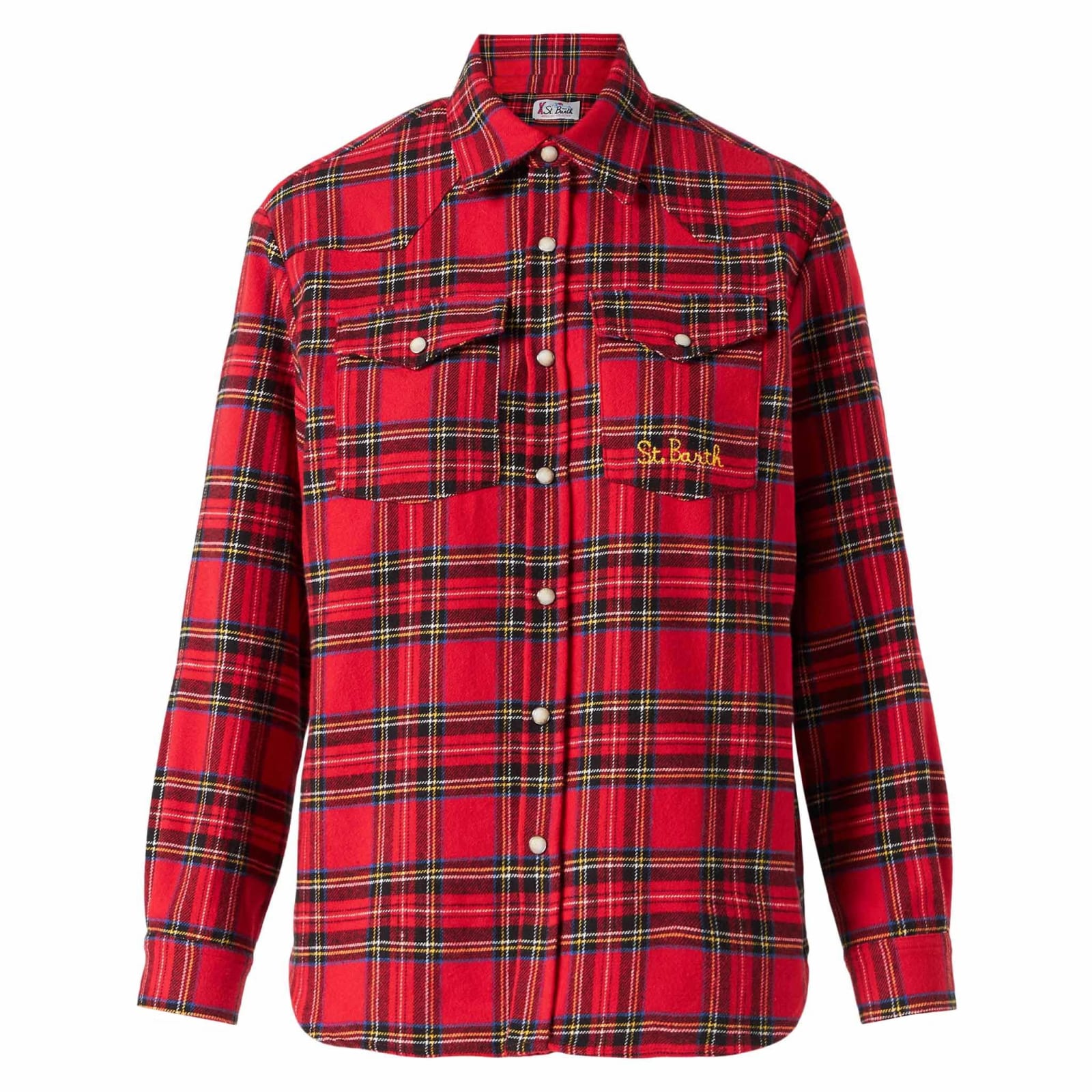 Shop Mc2 Saint Barth Woman Long Sleeves Flannel Shirt In Red