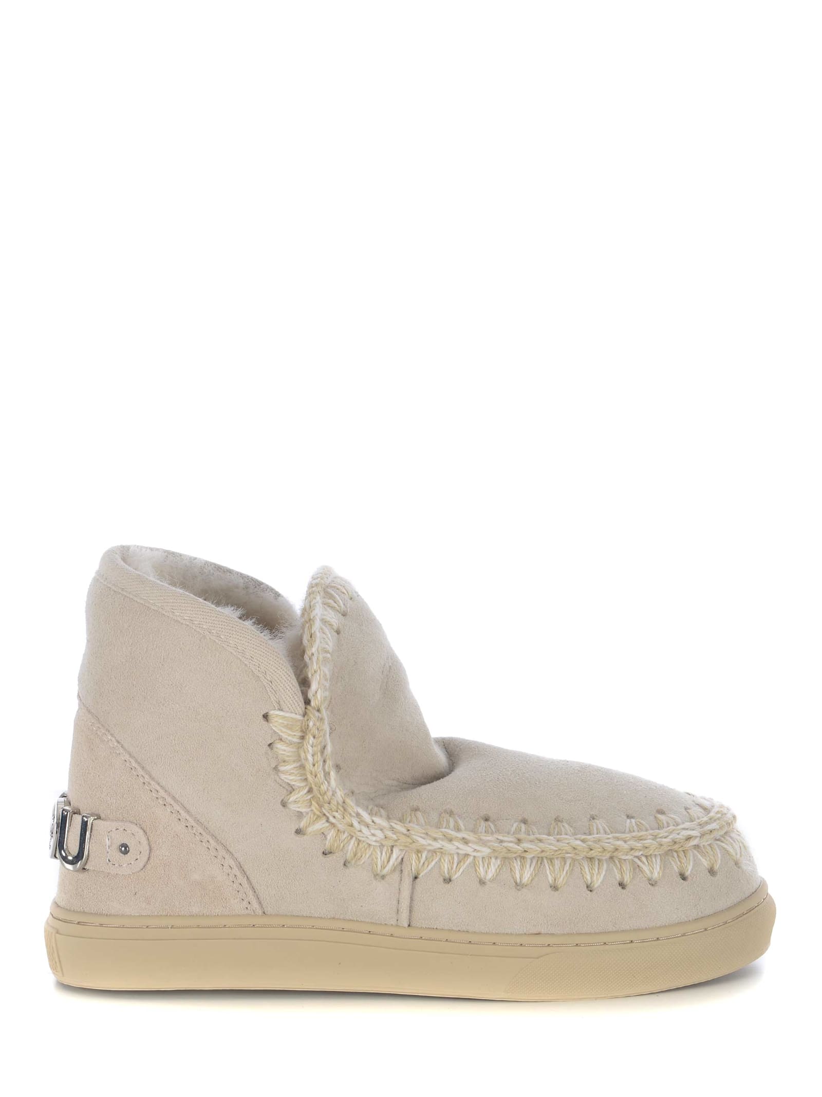 Shop Mou Boots  Sneakers Metal Logo Made In Suede In Beige