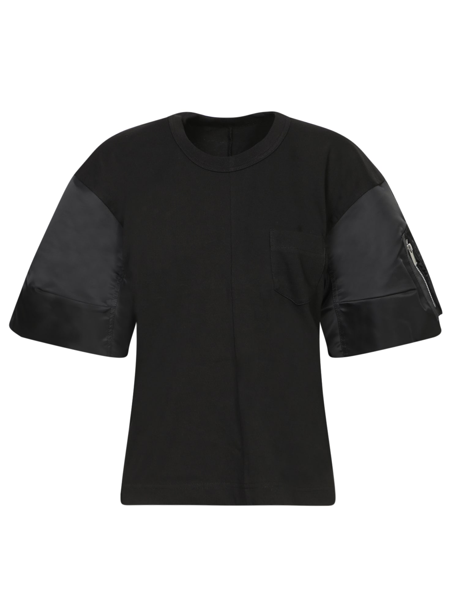 Shop Sacai Black Nylon Jersey T-shirt