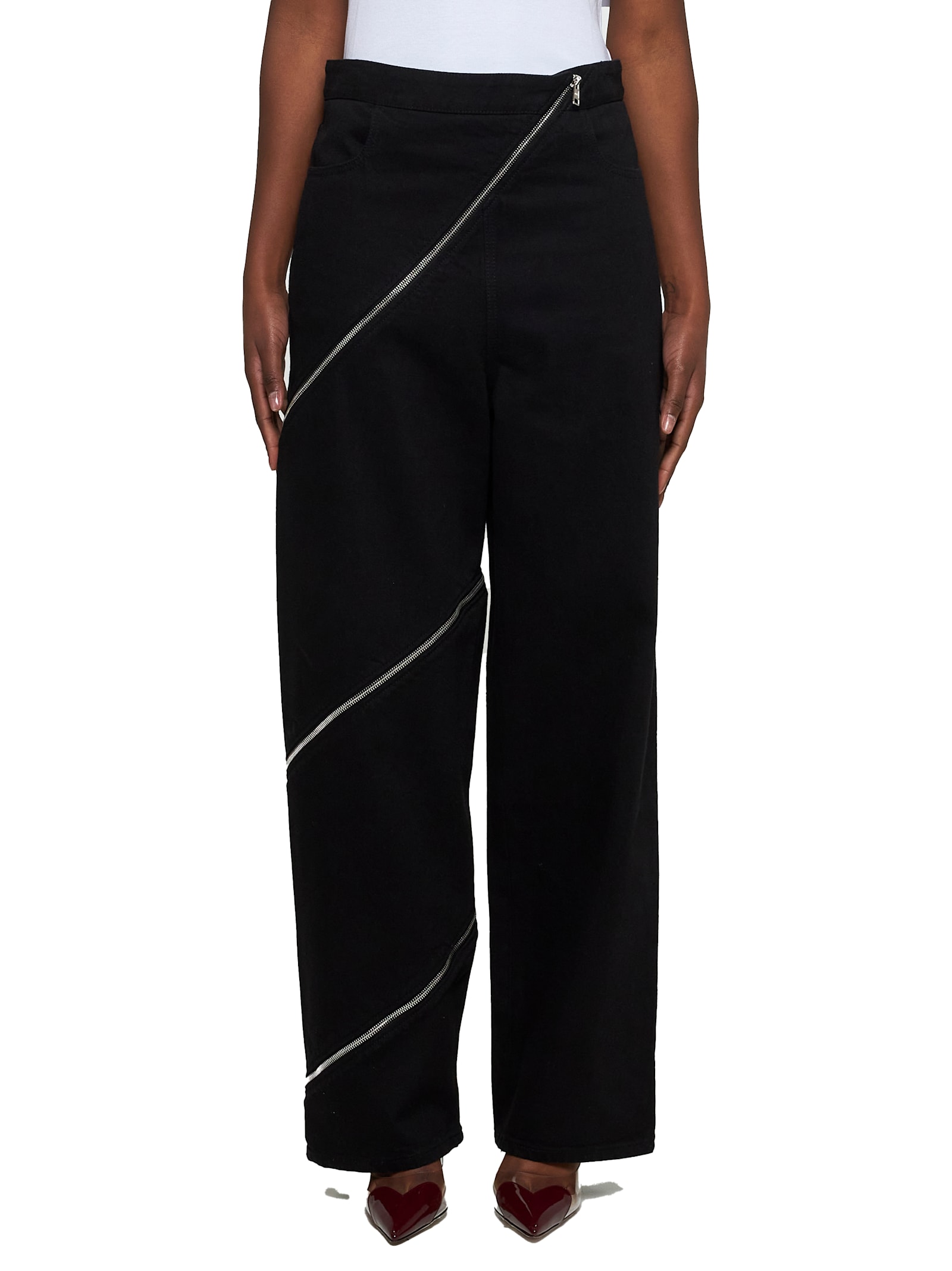 Alaïa Womens Noir Alaia Spiral Two-patch-pockets Wide-leg High-rise Denim-blend Trousers In Noir Alaia