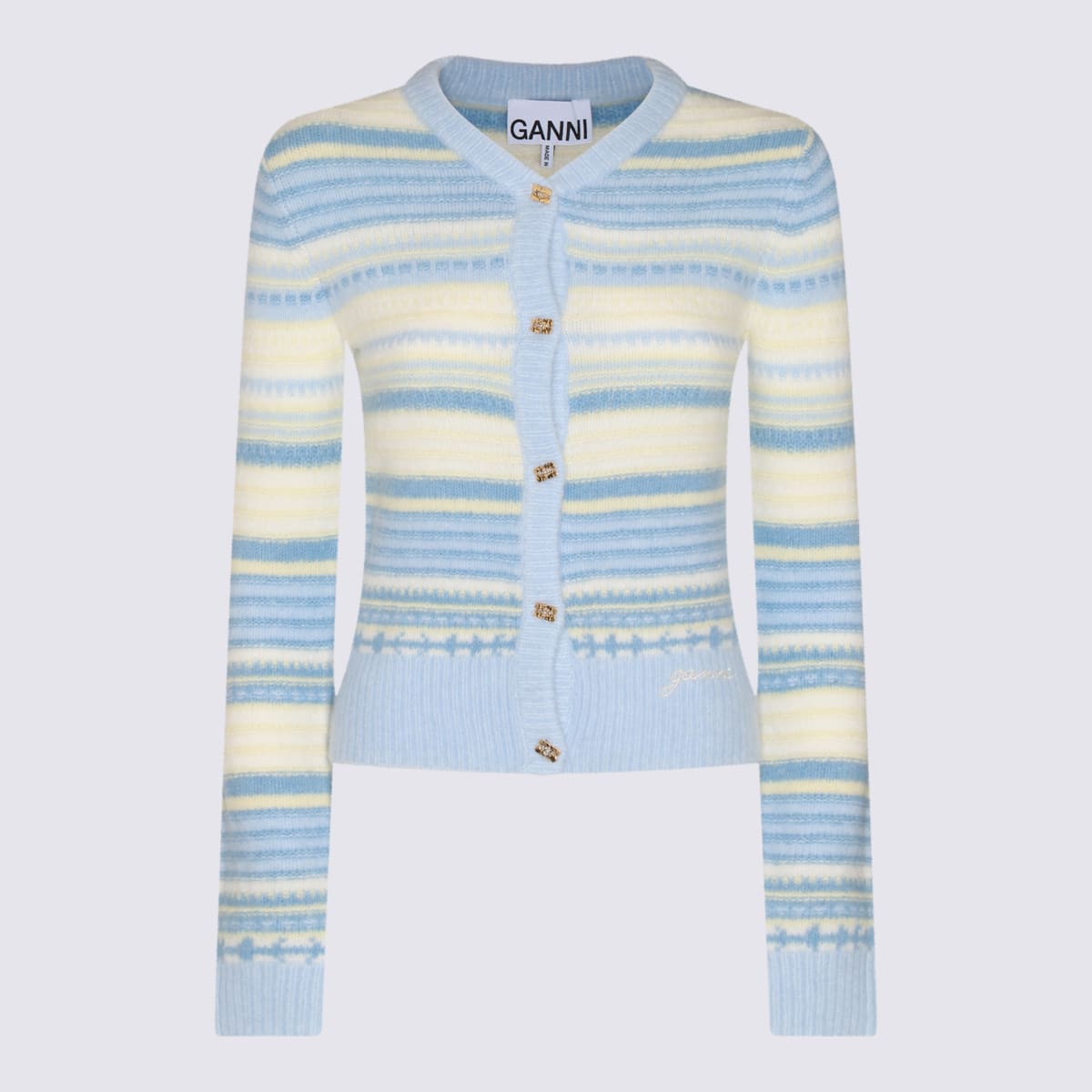 Ganni Light Blue Wool Knitwear In Skyway