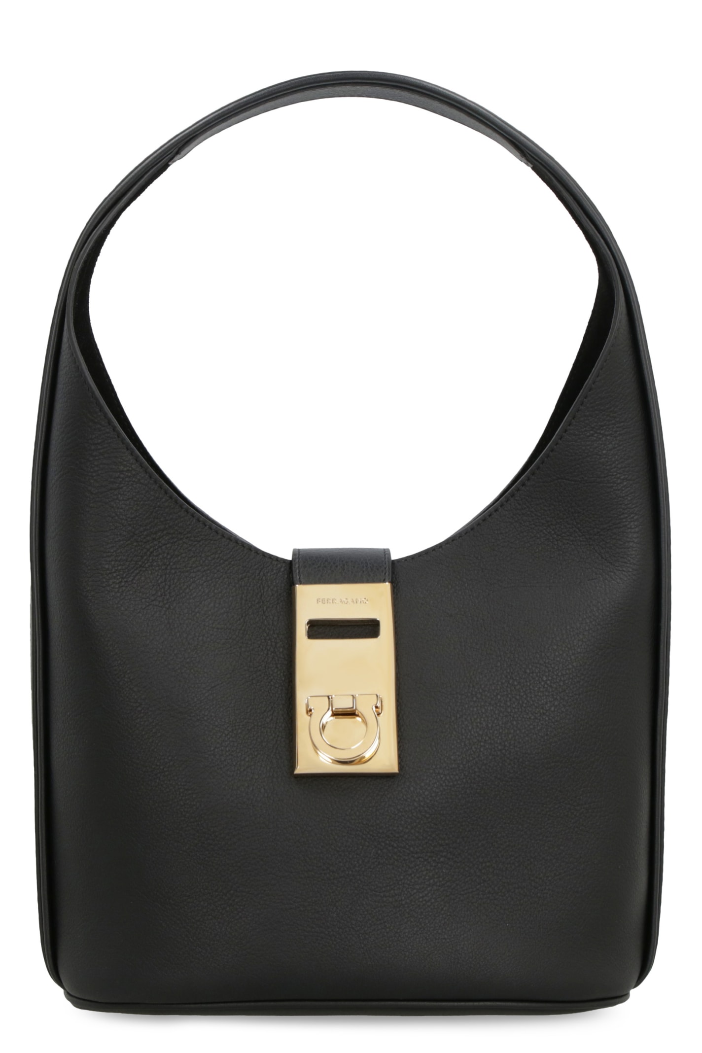 Shop Ferragamo Leather Hobo-bag In Black