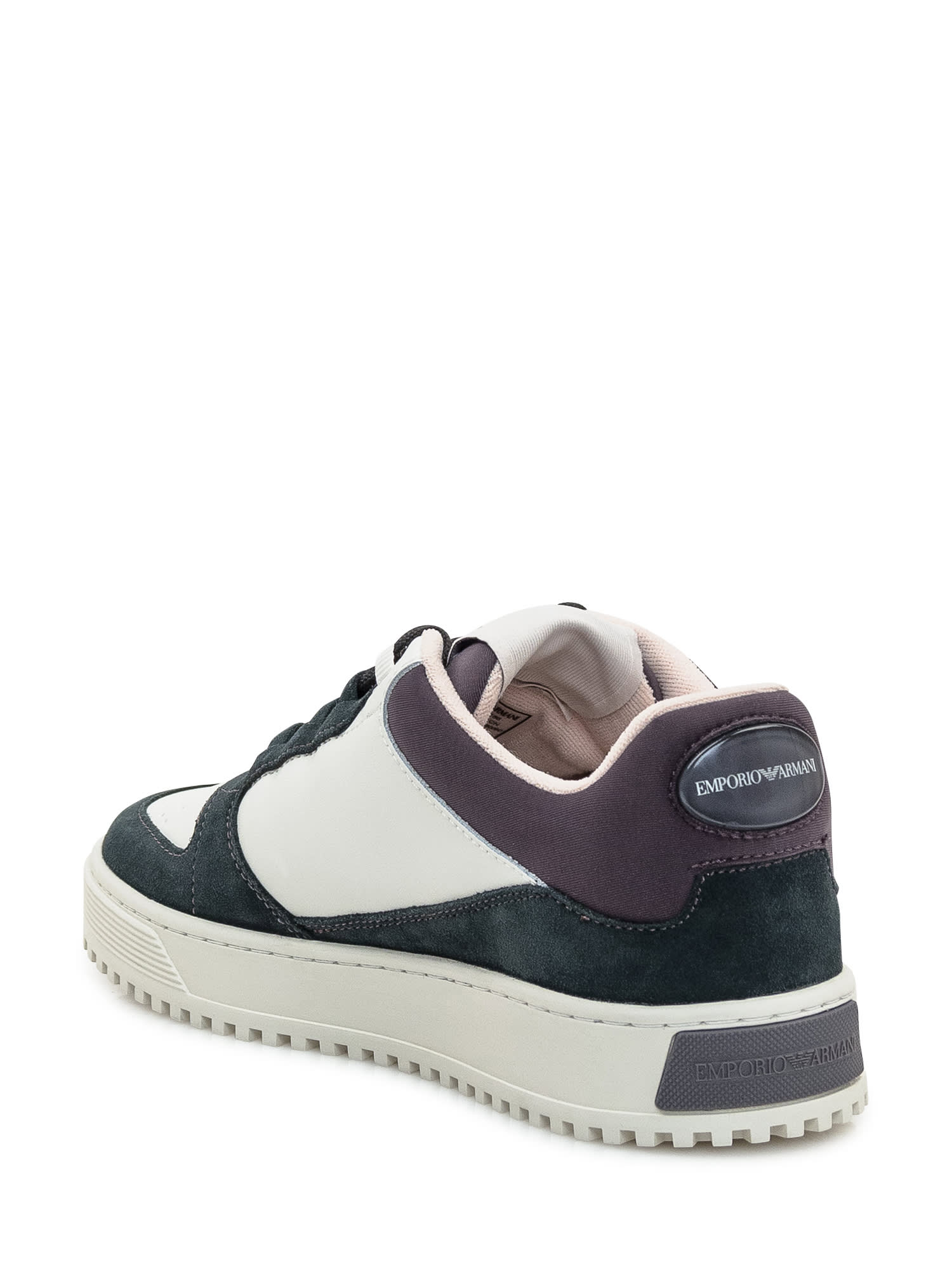 Shop Emporio Armani Sneaker In Off Wht+green+d.grey