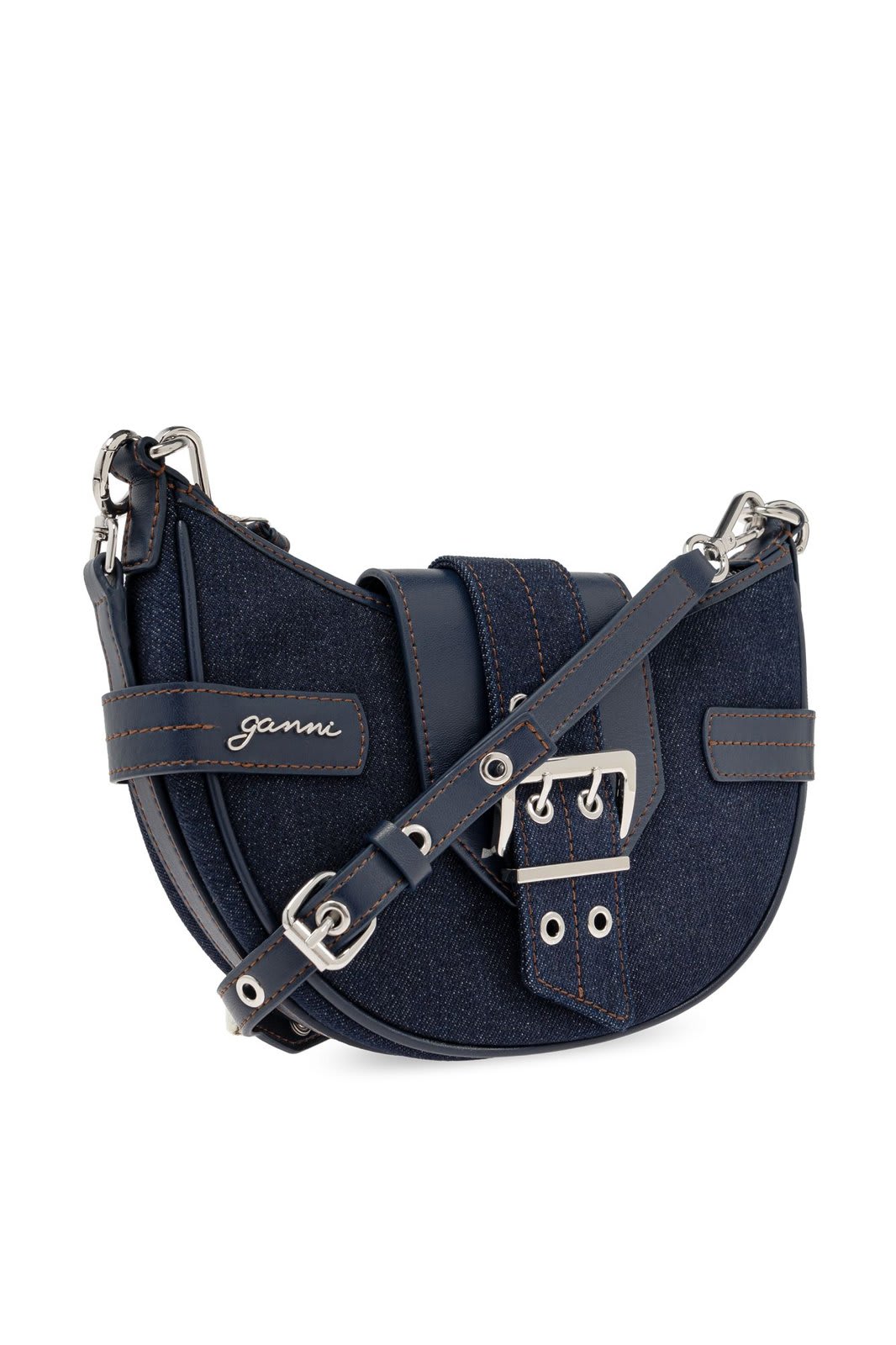 Shop Ganni Small Bucky Denim Crossbody Bag In Dark Navy