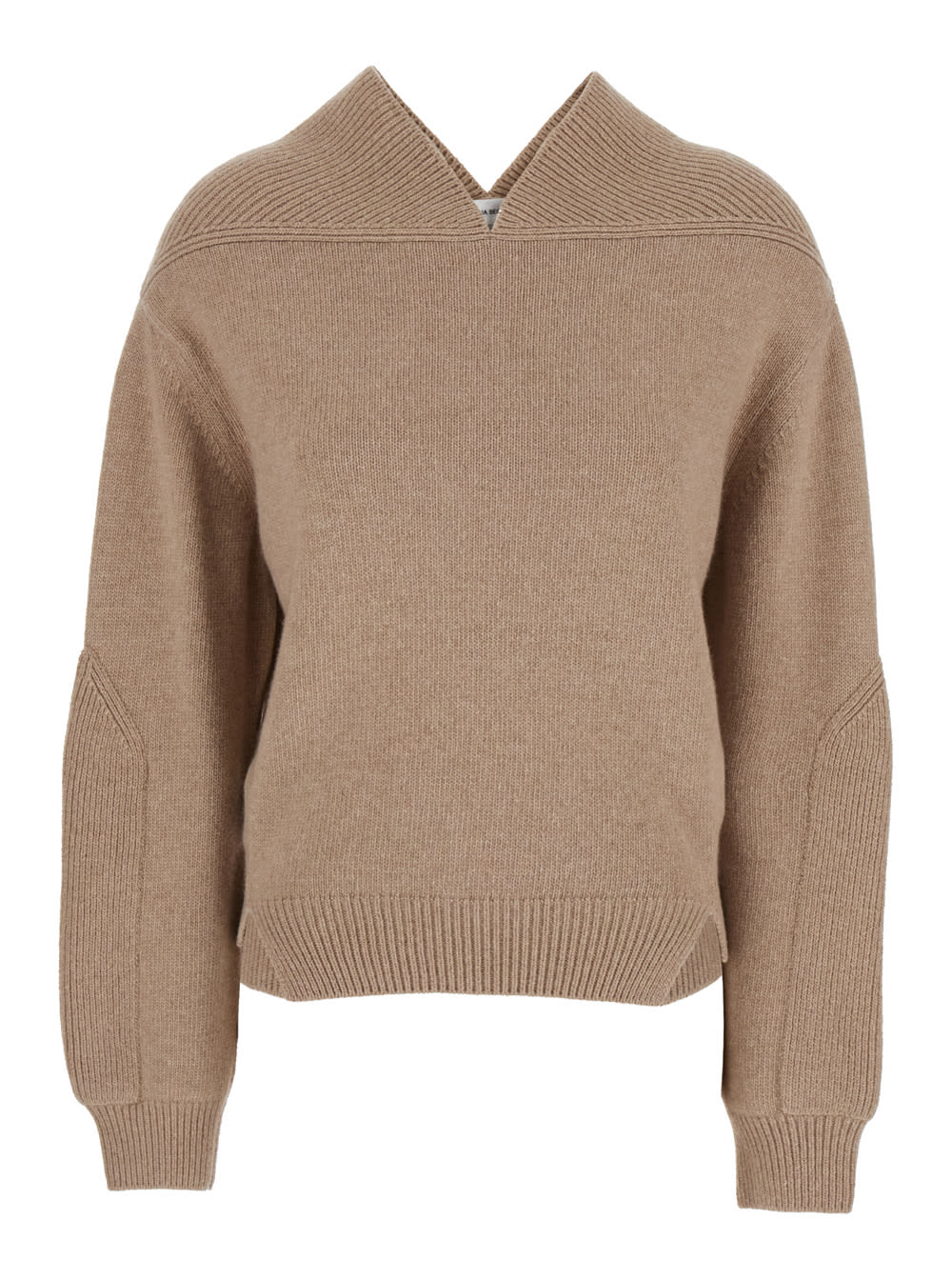 Beige Knit Sweater With V Neck On Front And Rear In Cashmere And Wool Woman