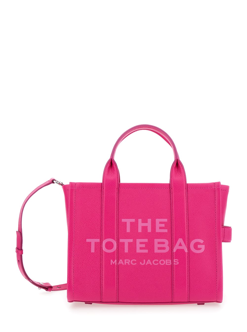 Shop Marc Jacobs The Medium Tote Bag Fuchsia Shoulder Bag With Logo Lettering In Leather Woman In Fuxia