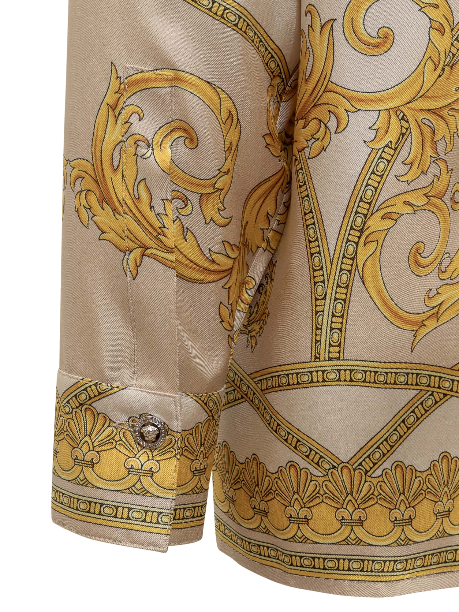 Shop Versace Shirt With La Coupe Des Dieux Print In Beige-light Beige-gold