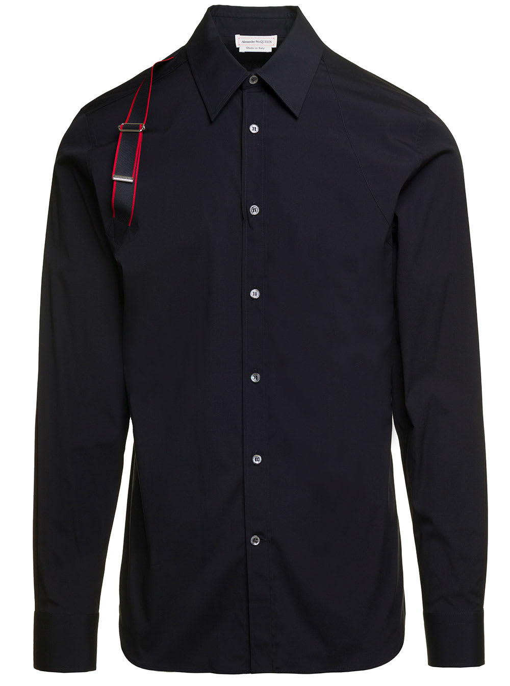 Shop Alexander Mcqueen Black Shirt With Harness Detail In Stretch Cotton Man