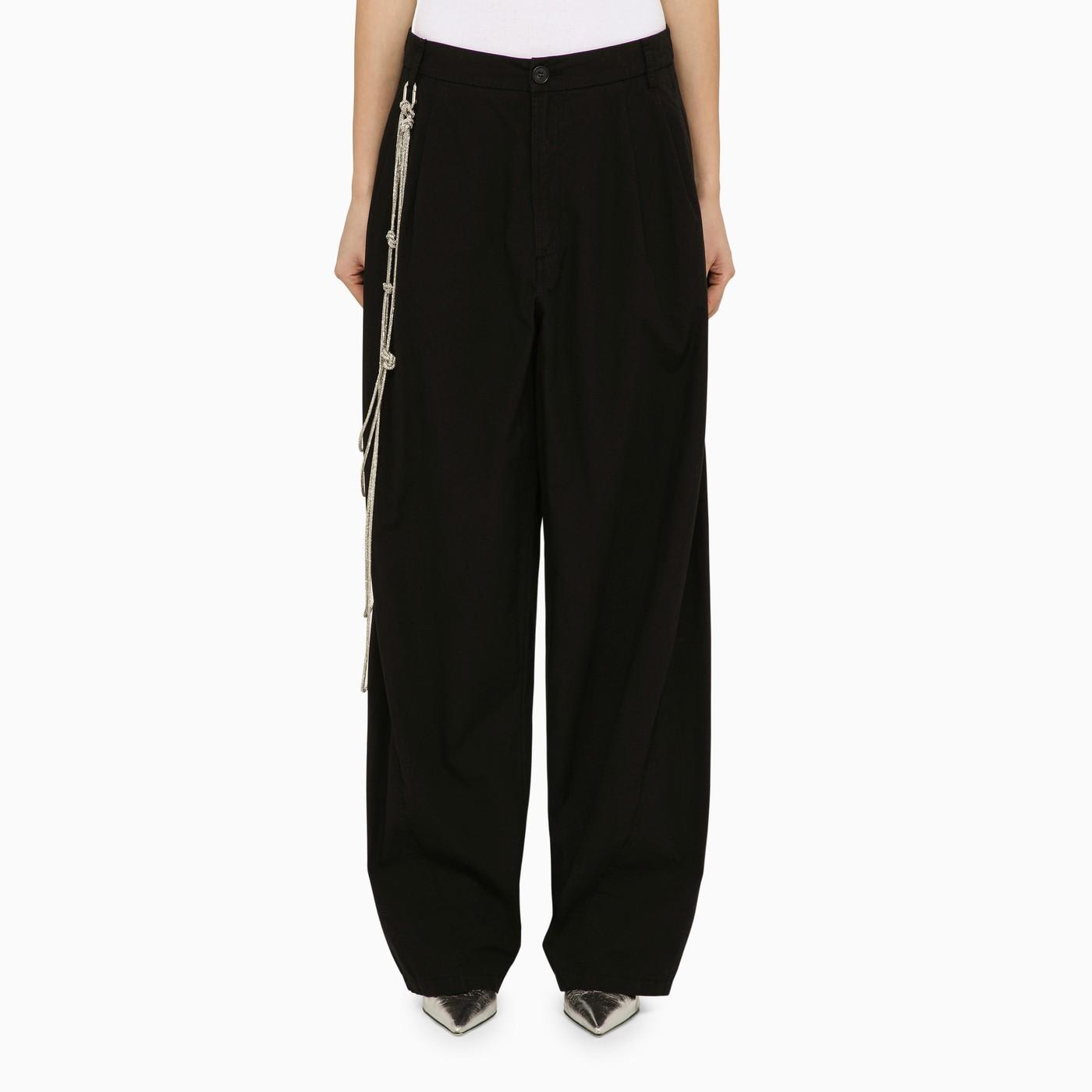 Phebe Black Cotton Wide Trousers With Chains