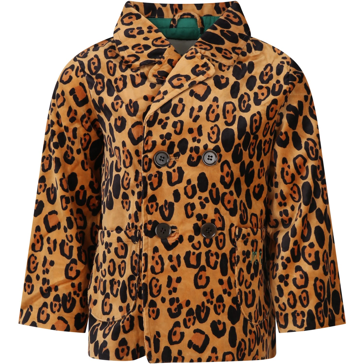 Mini Rodini Kids' Brown Jacket For Girl With Leopard Print In Yellow