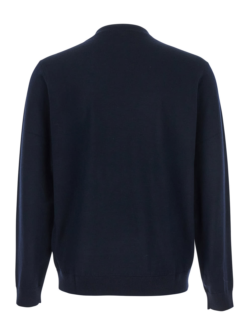 Emporio Armani Black Crewneck Sweater With Logo Embroidery On The Front In Wool Man In Blue