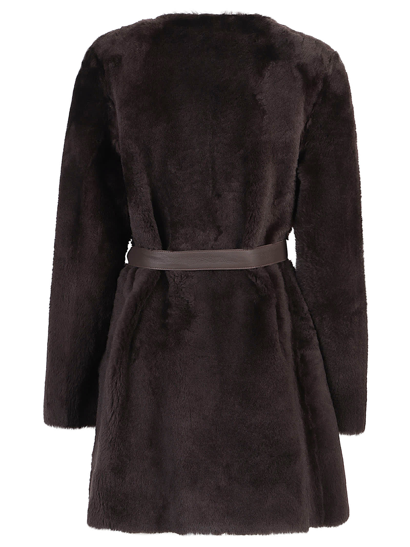 Desa 1972 Reversible Round Neck Shearling Caban In Brown