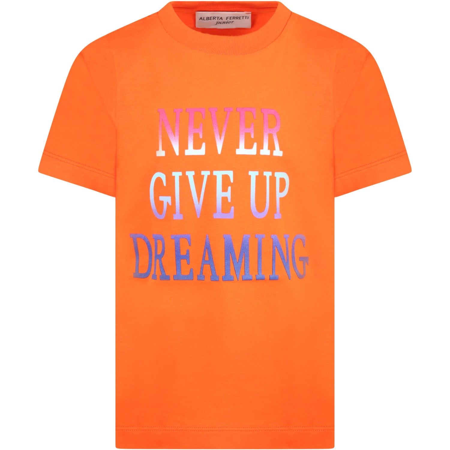 Alberta Ferretti Orange T-shirt For Girl With Multicolor Writing