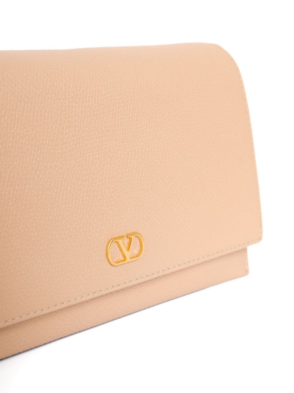 Valentino Vlogo Signature Leather Wallet On Chain In Neutral