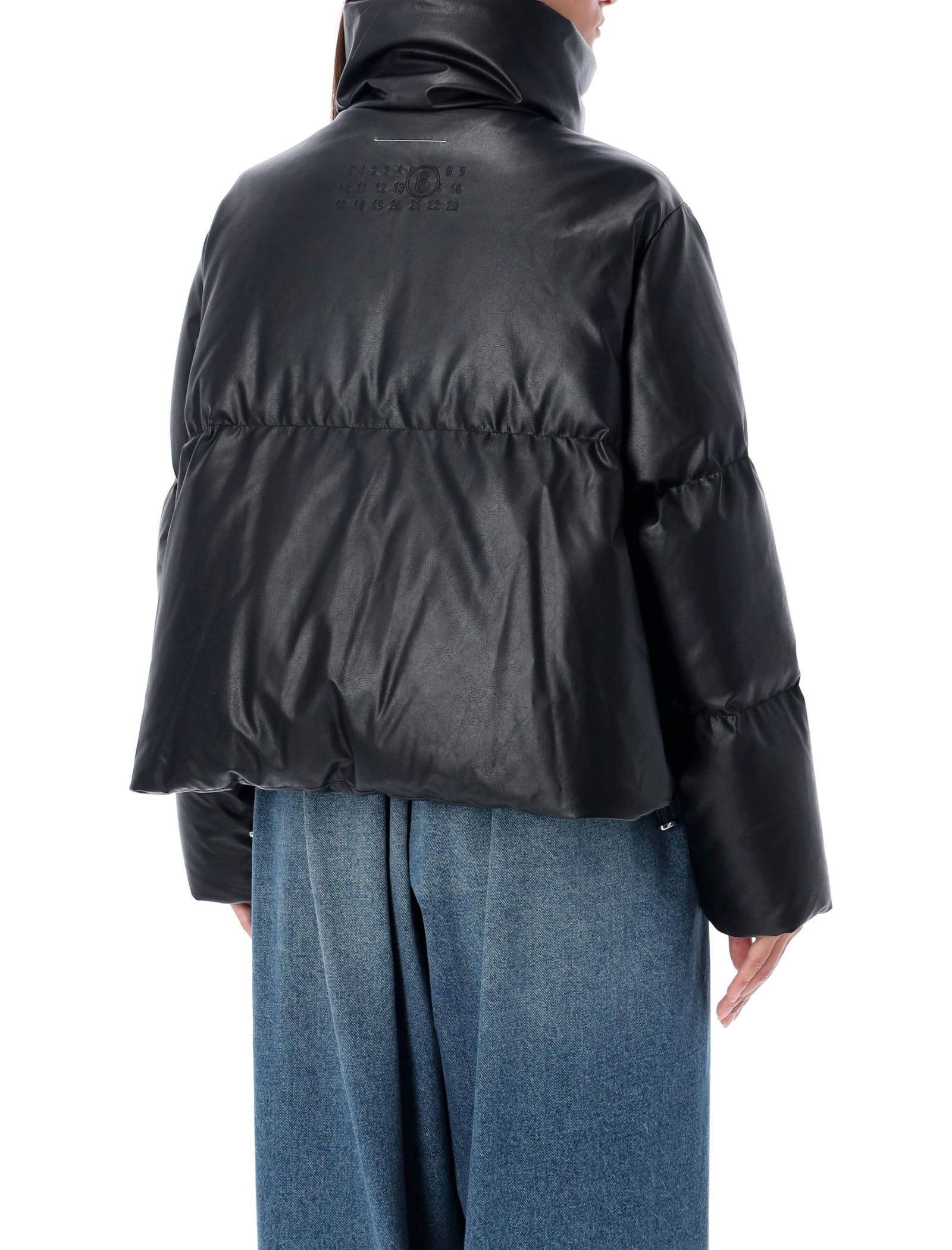 Shop Mm6 Maison Margiela Downjacket Eco Leather In Black