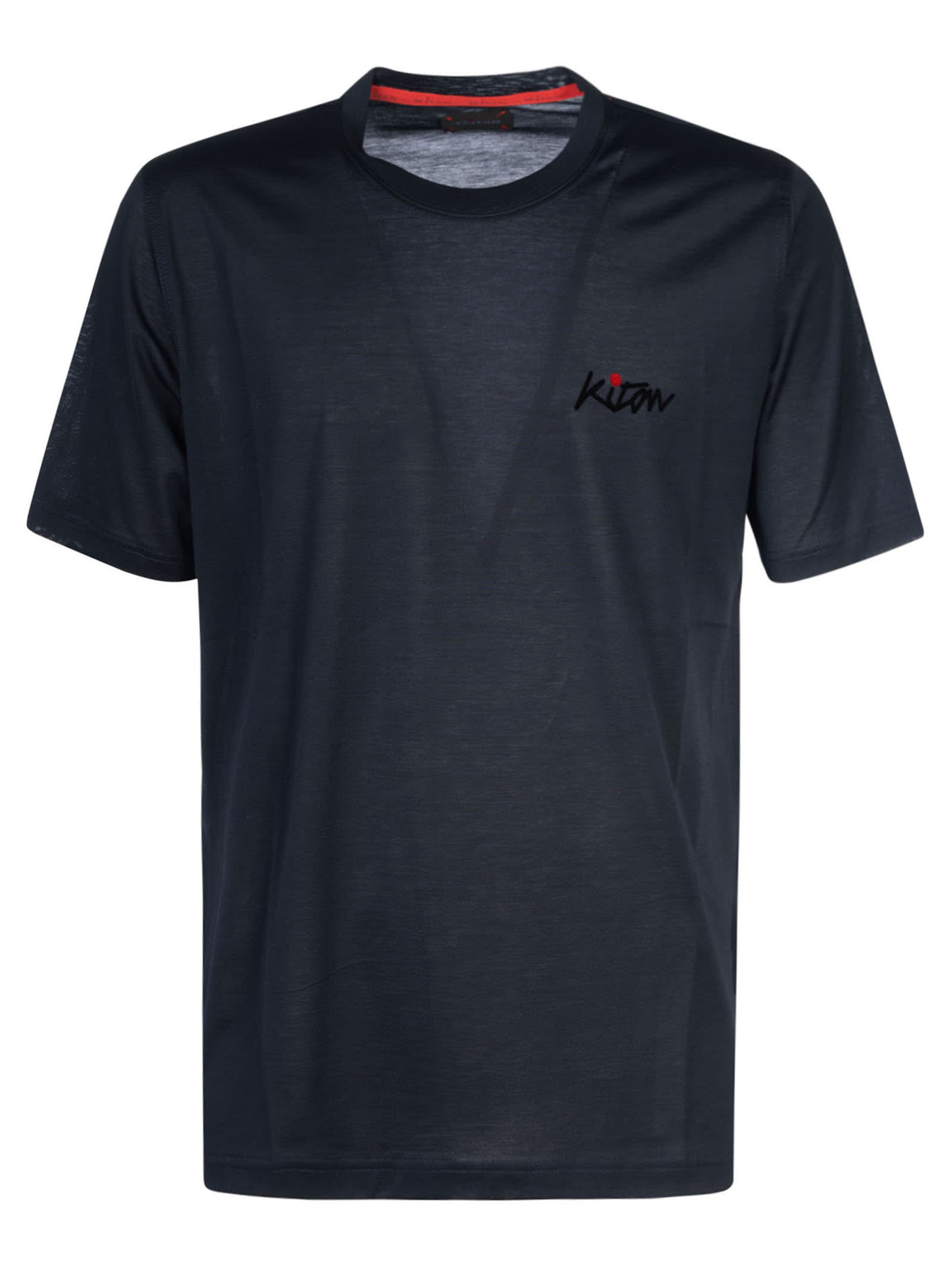 Shop Kiton Chest Logo Regular T-shirt In Navy Blue