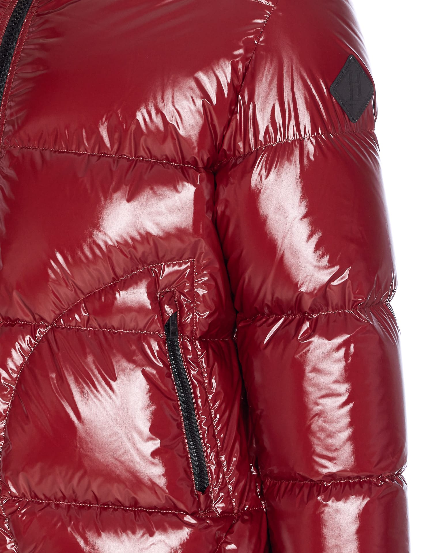 Herno Red Bomber Gloss Frontal Zip Closure In Red