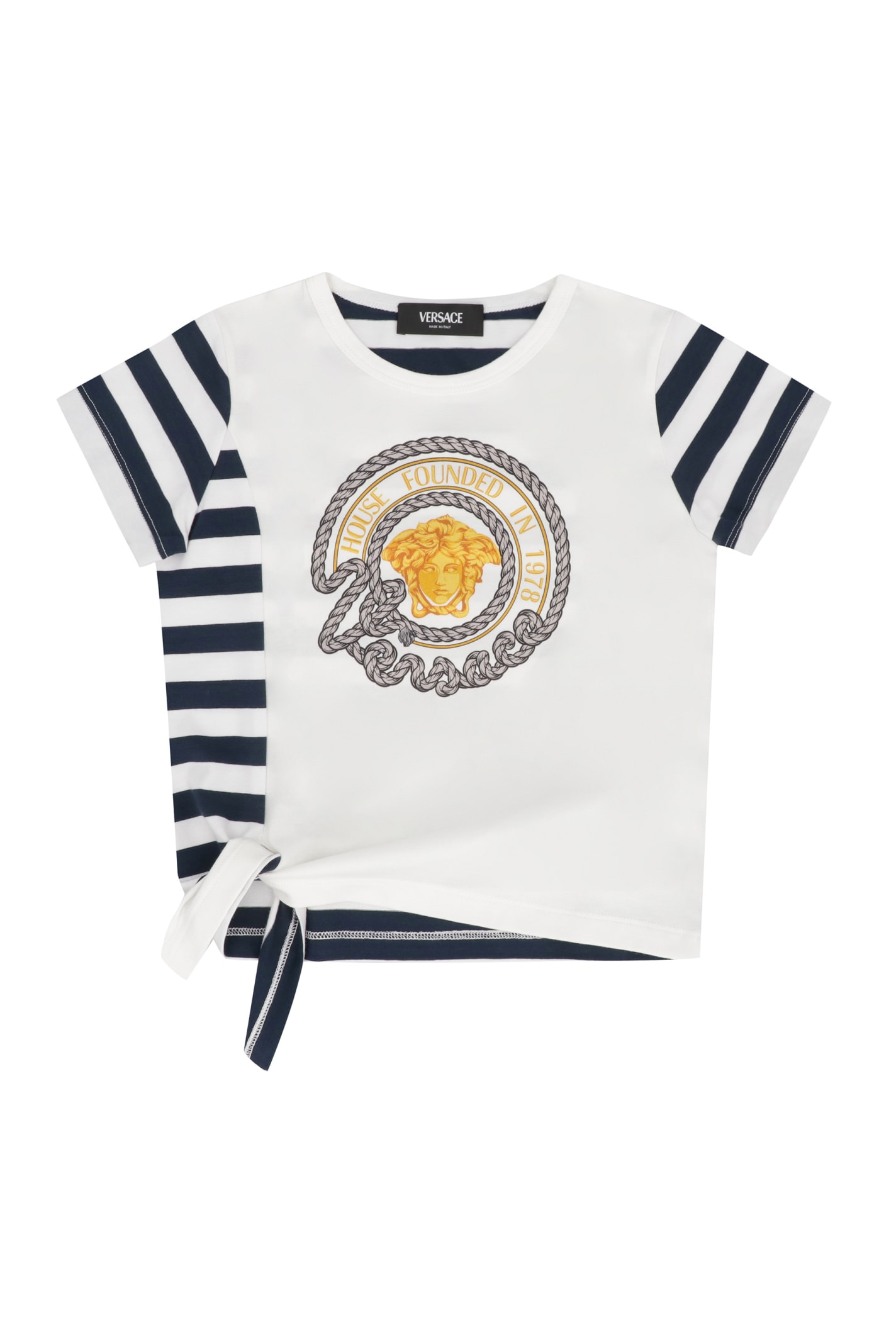 Young Versace Kids' Printed Cotton T-shirt In White