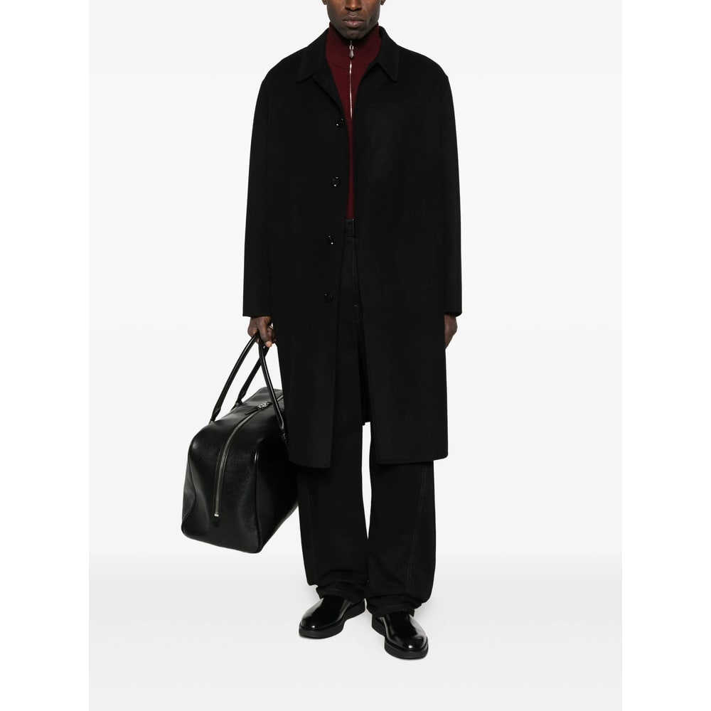 Lardini Collared Wool Coat Featuring Side Pockets In Black
