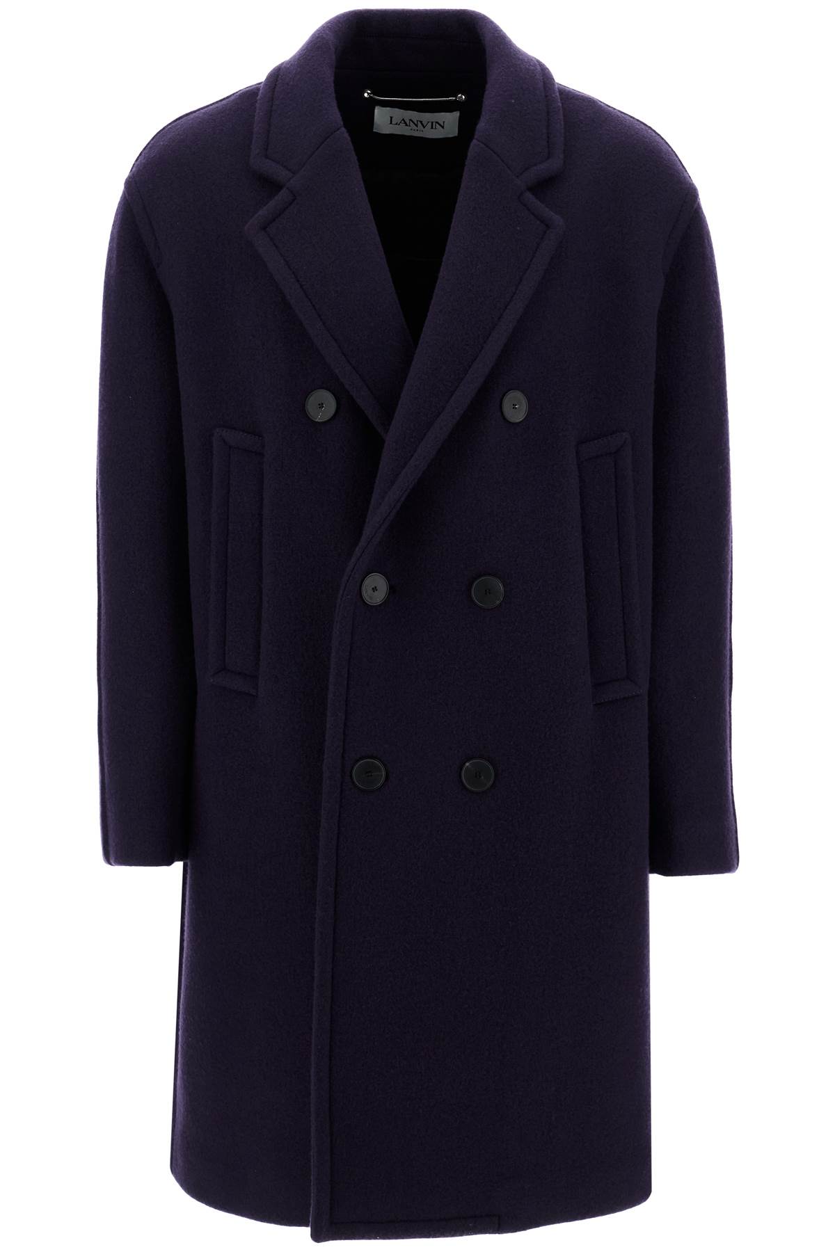 Shop Lanvin Double-breasted Heavy Wool Coat In Encre Japonaise (blue)