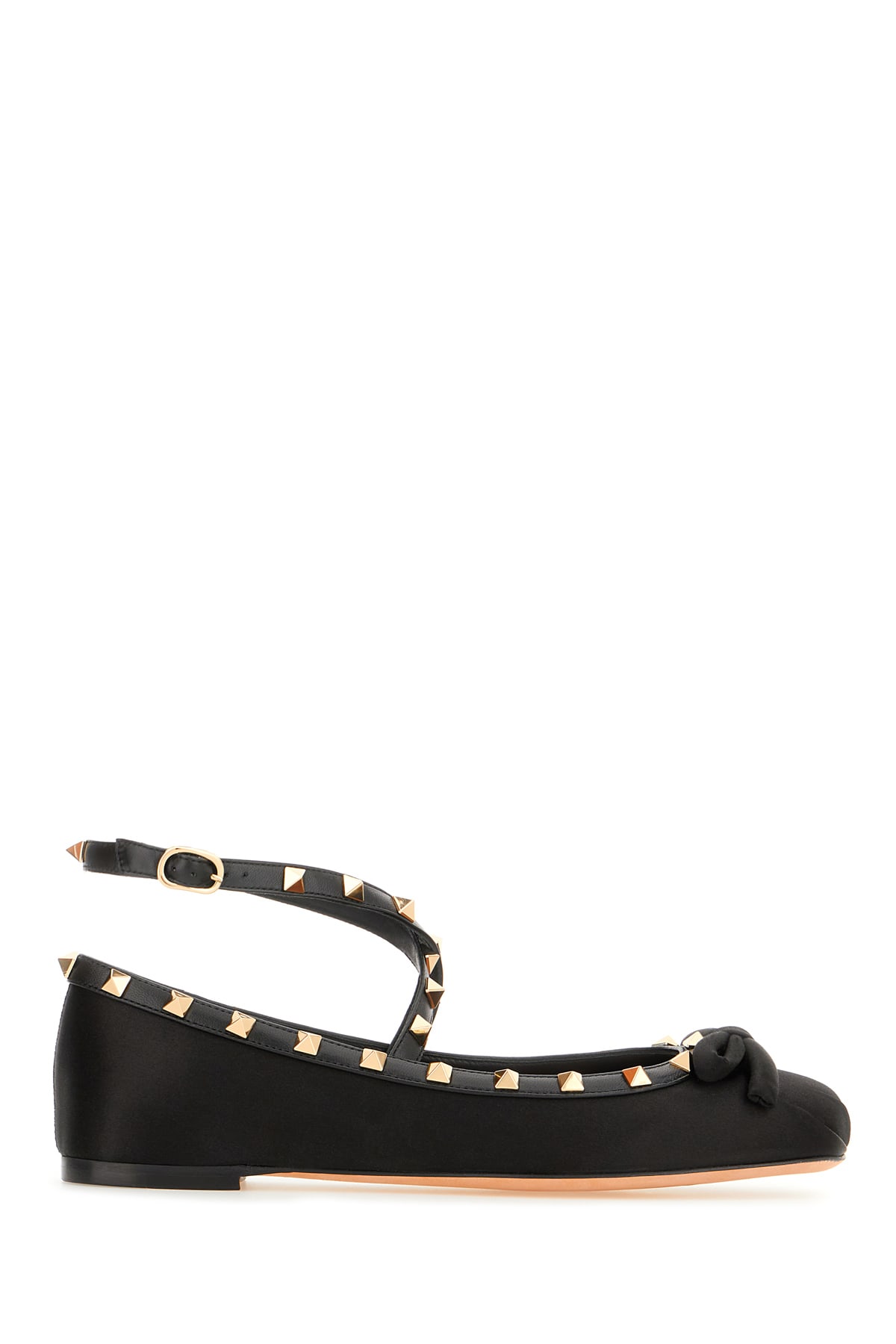 Valentino Garavani Black Satin Rockstud Ballerinas In Nero