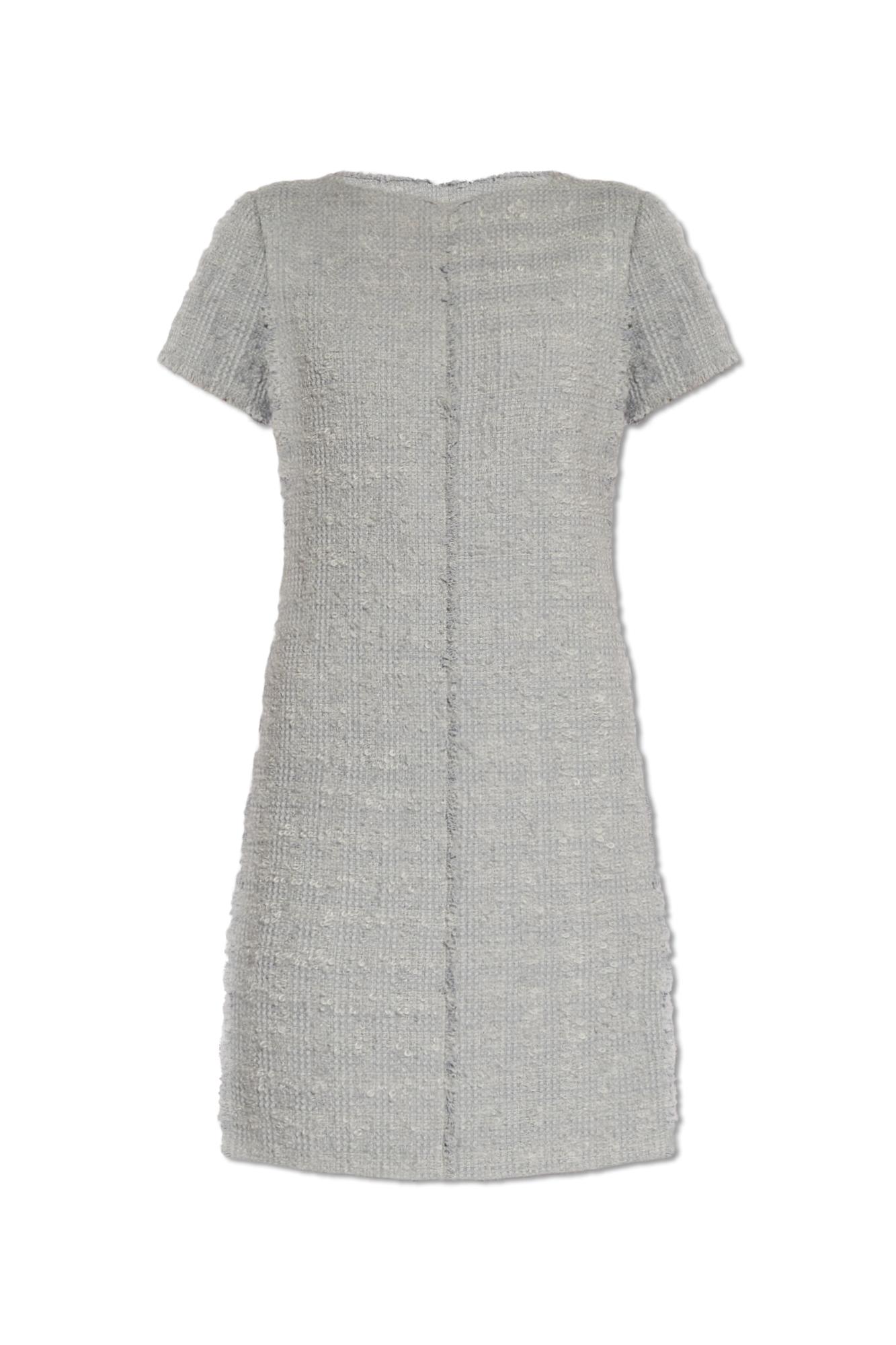 Shop Gucci Tweed Dress With Belt In Clear Blue
