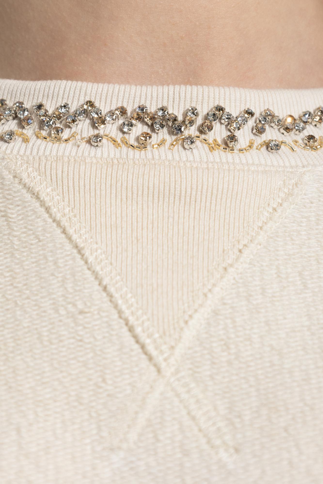 Golden Goose "journey W`s" Cropped Crew Neck Sweatshirt Overprinted Cotton Fleece Vintage Treatment In White
